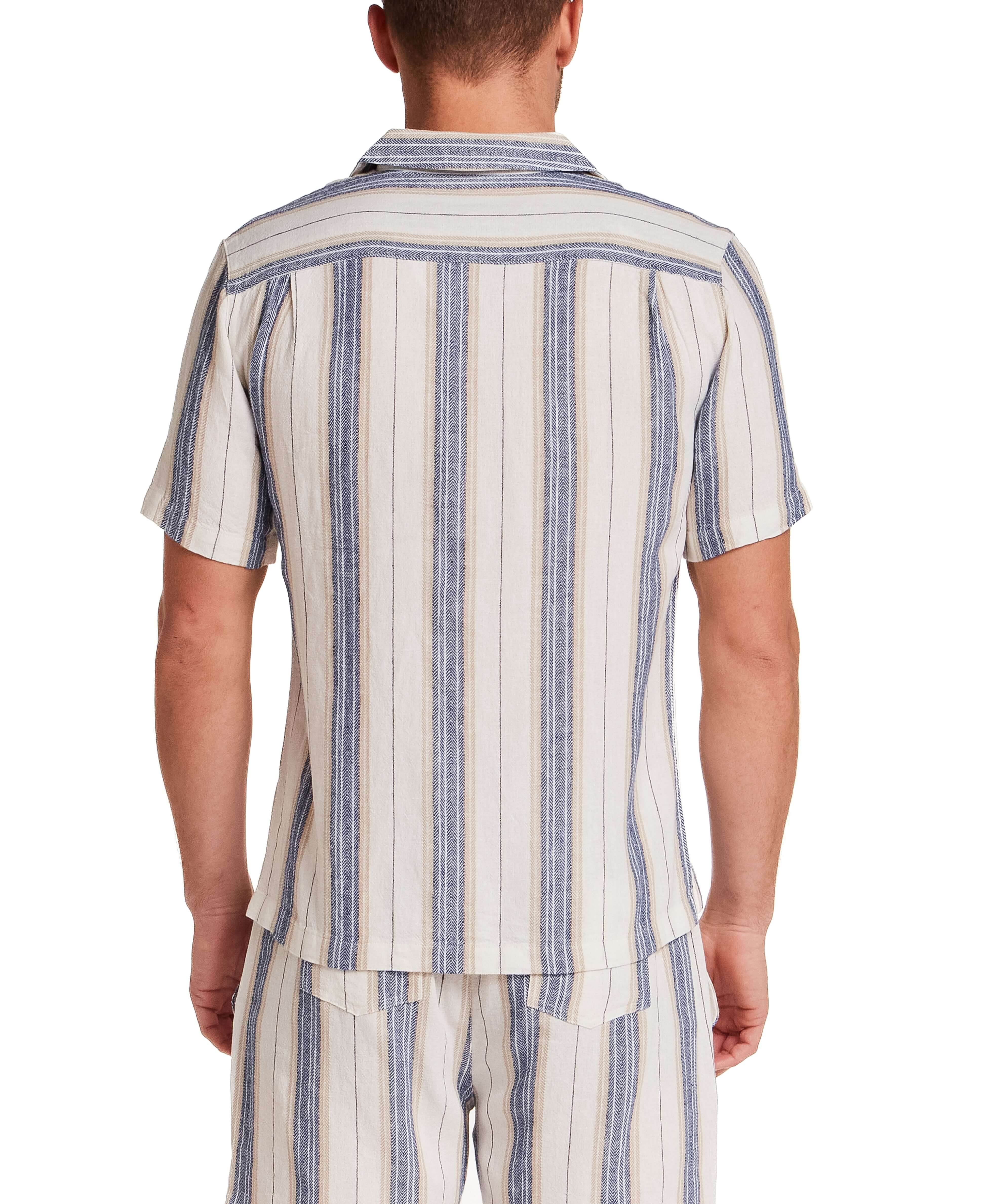 Linen Rayon Stripe Camp Shirt in Blue & White Stripe - Image 2