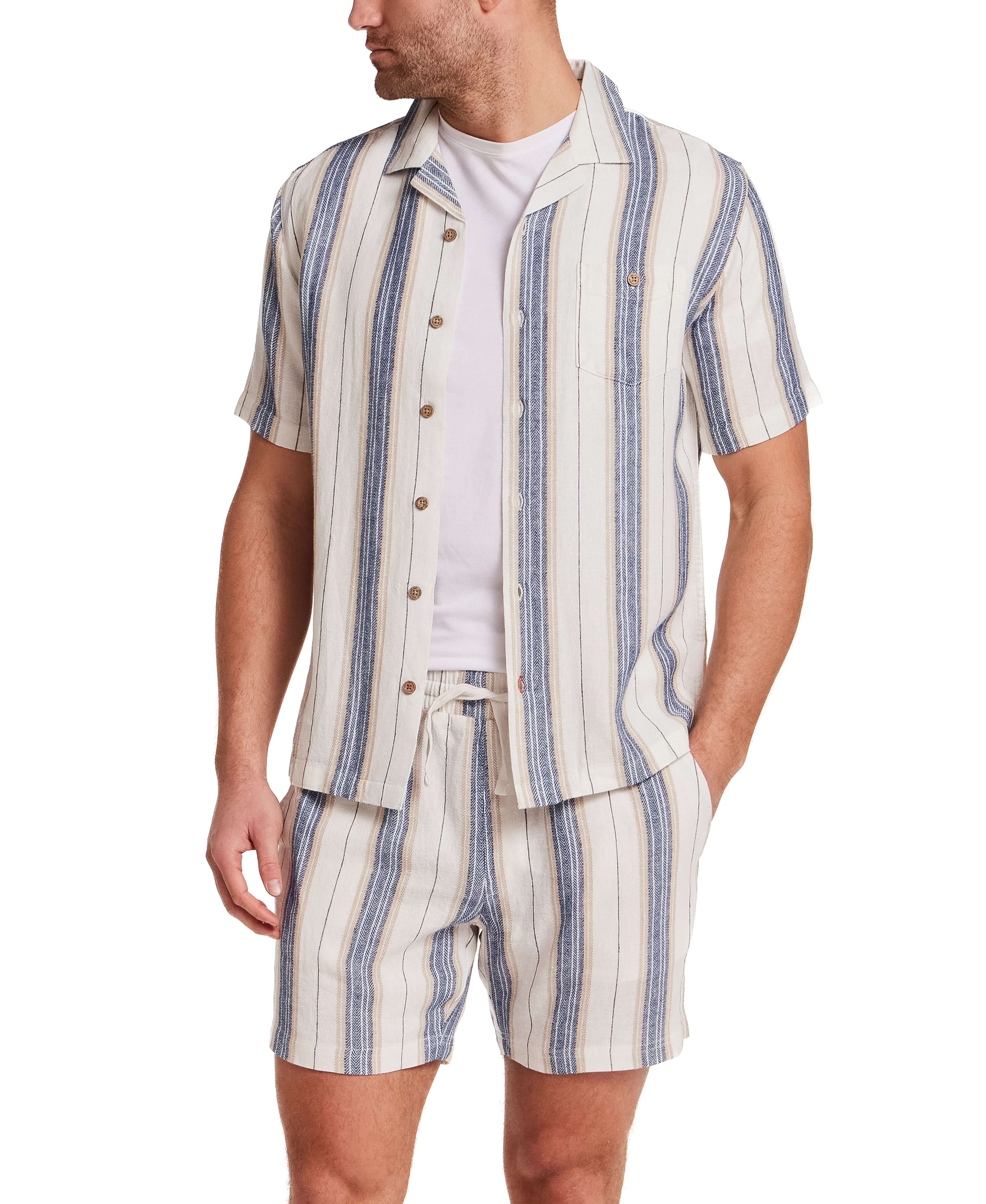 Linen Rayon Stripe Camp Shirt in Blue & White Stripe - Image 5