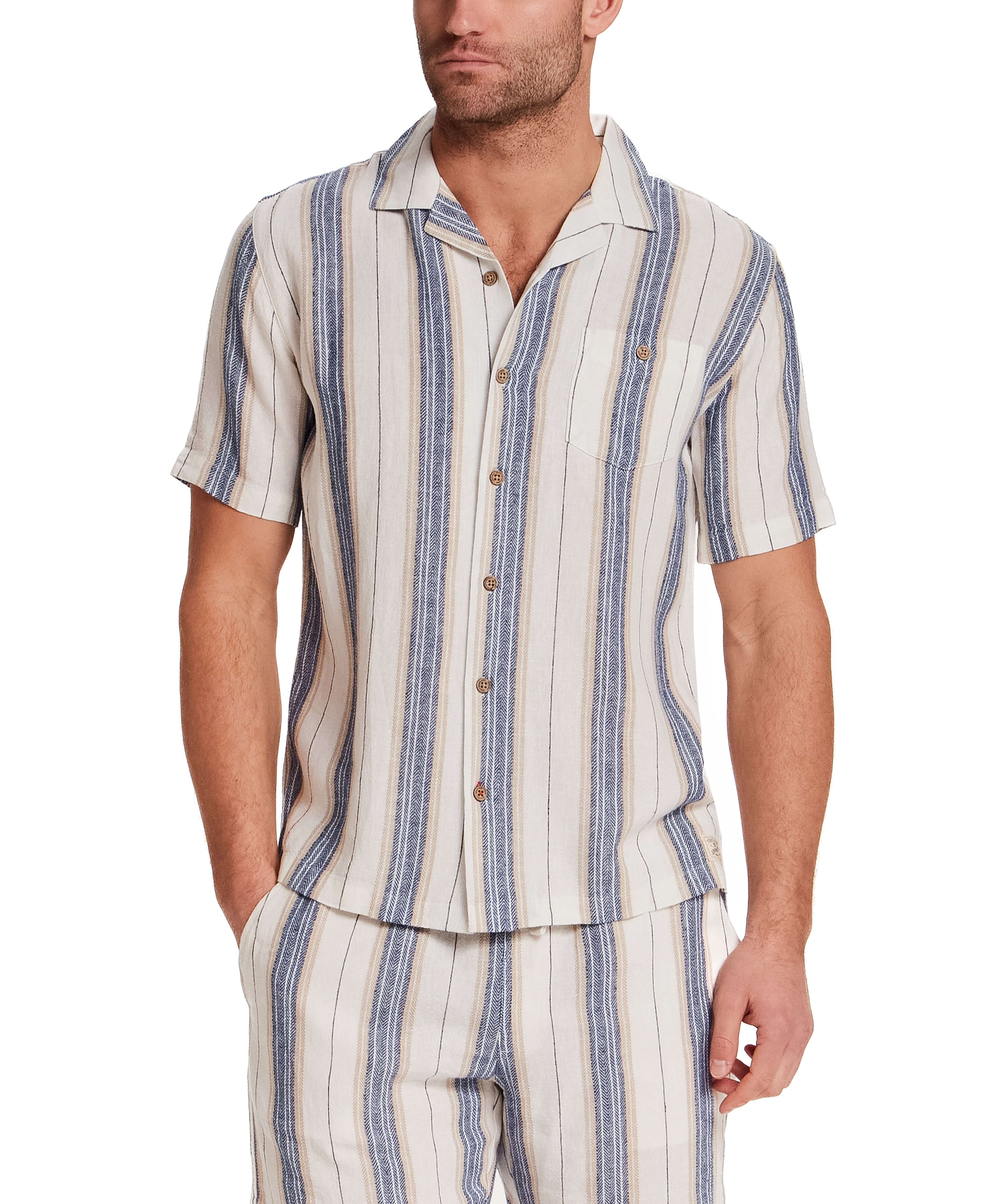 Linen Rayon Stripe Camp Shirt in Blue & White Stripe - Image 6