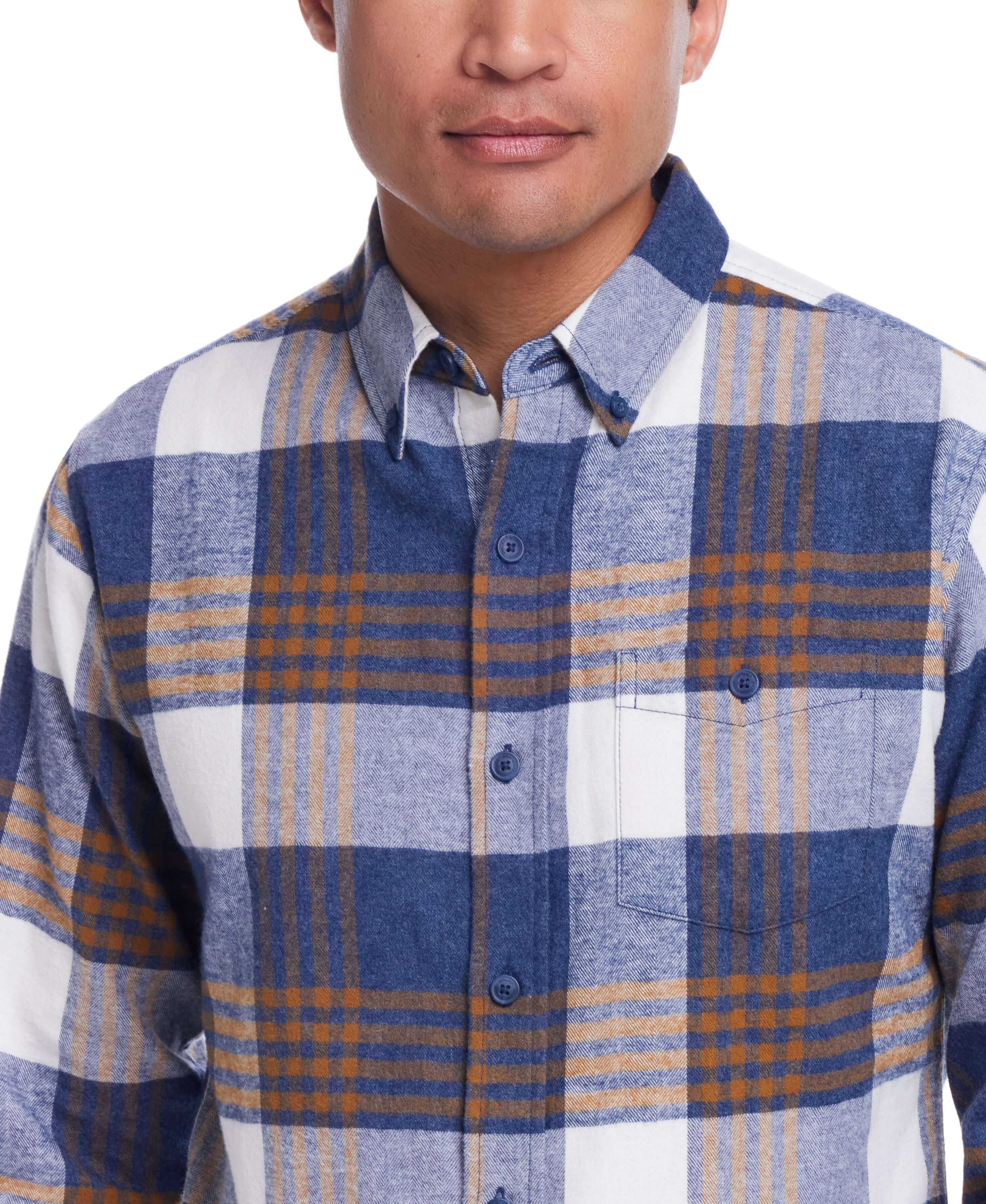 Long Sleeve Brushed Flannel In Blue - Image 3
