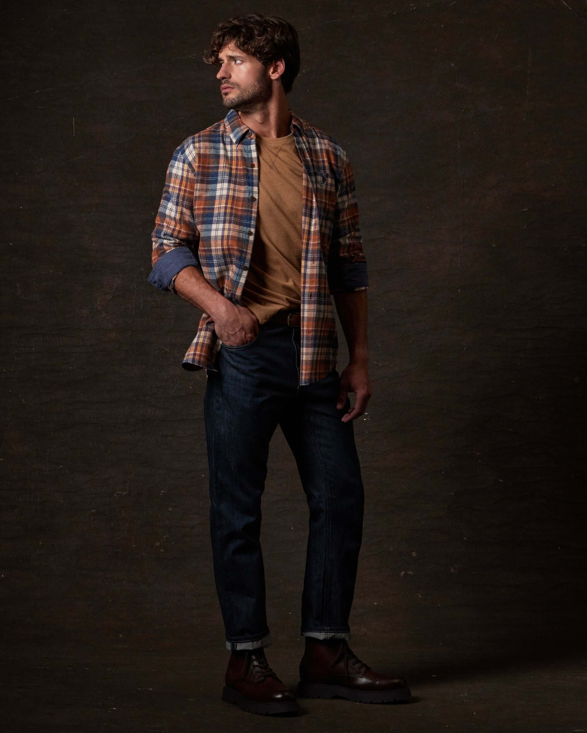 Long Sleeve Brushed Flannel in Umber - Image 2