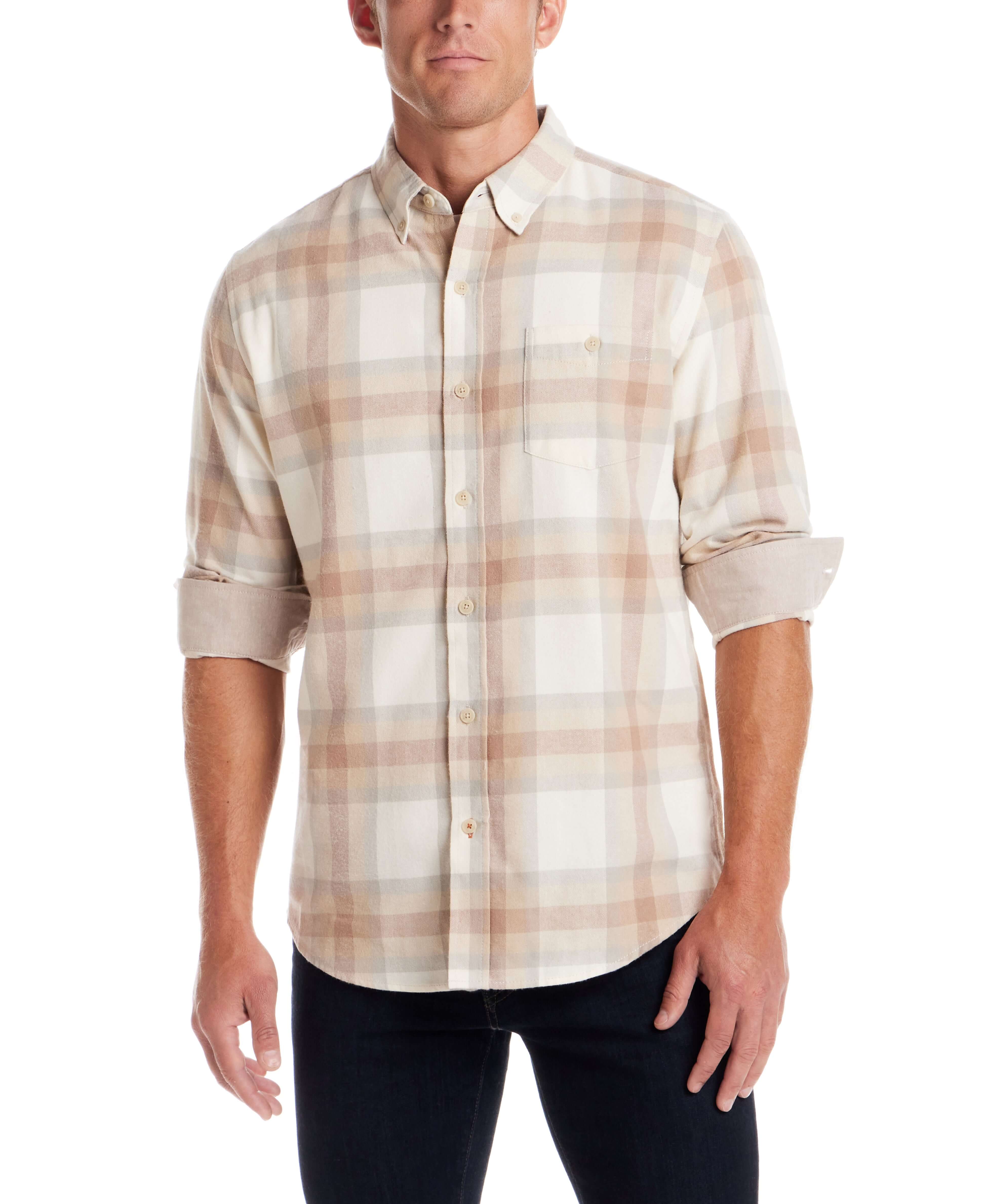 Long Sleeve Brushed Flannel in Whitecap Grey - Image 3