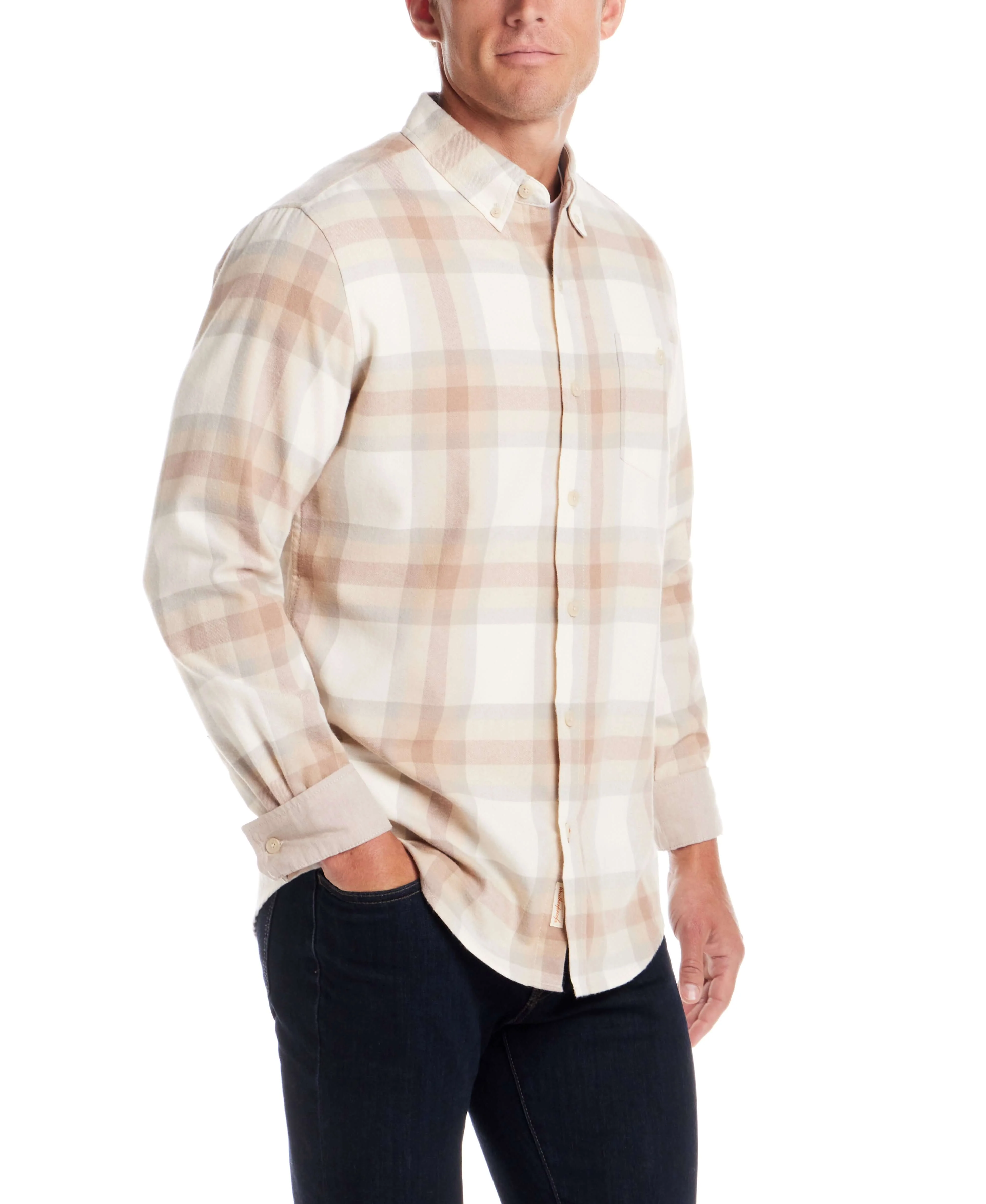 Long Sleeve Brushed Flannel in Whitecap Grey - Image 4