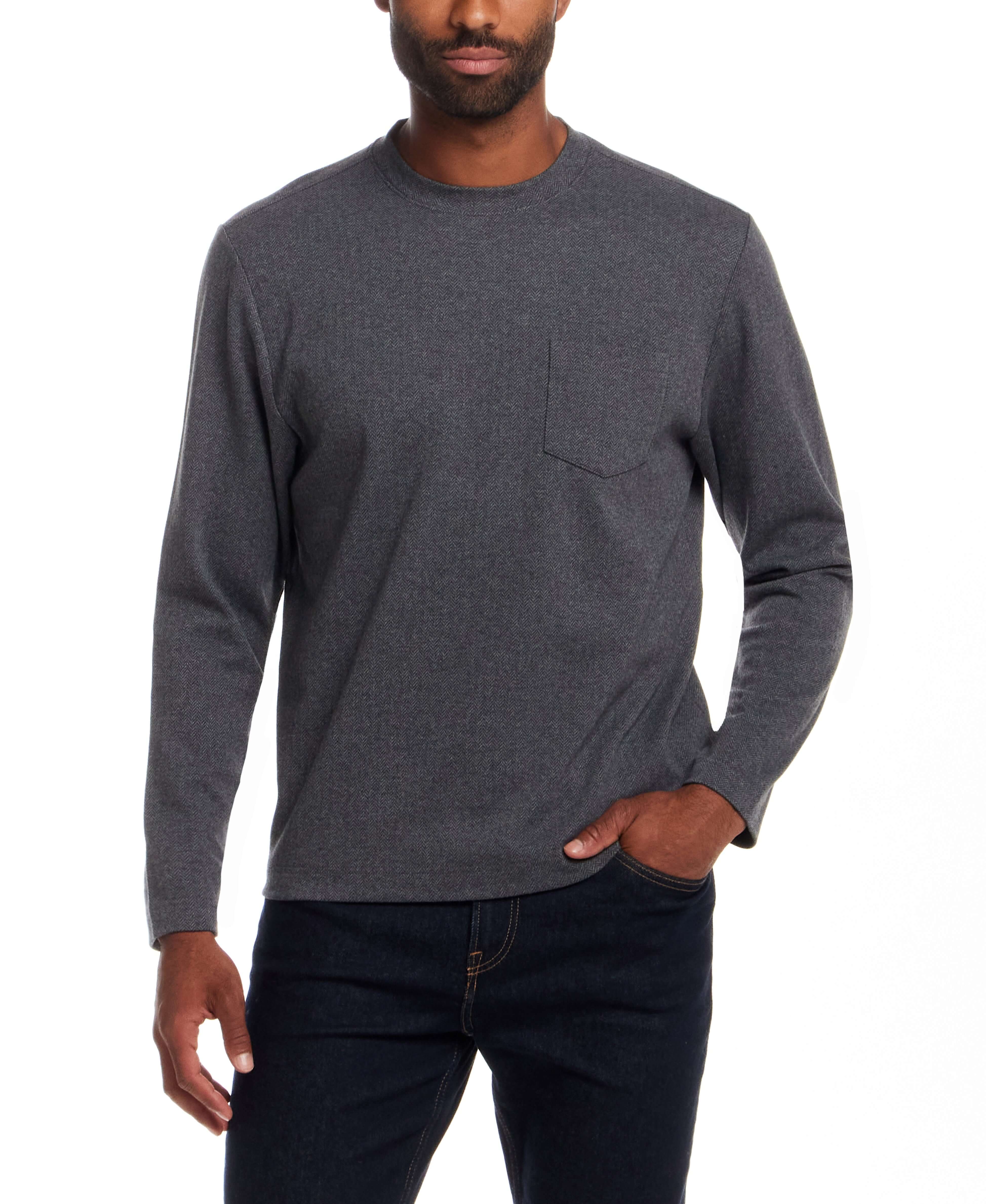 Long Sleeve Brushed Herringbone Crew in Charcoal - Image 2