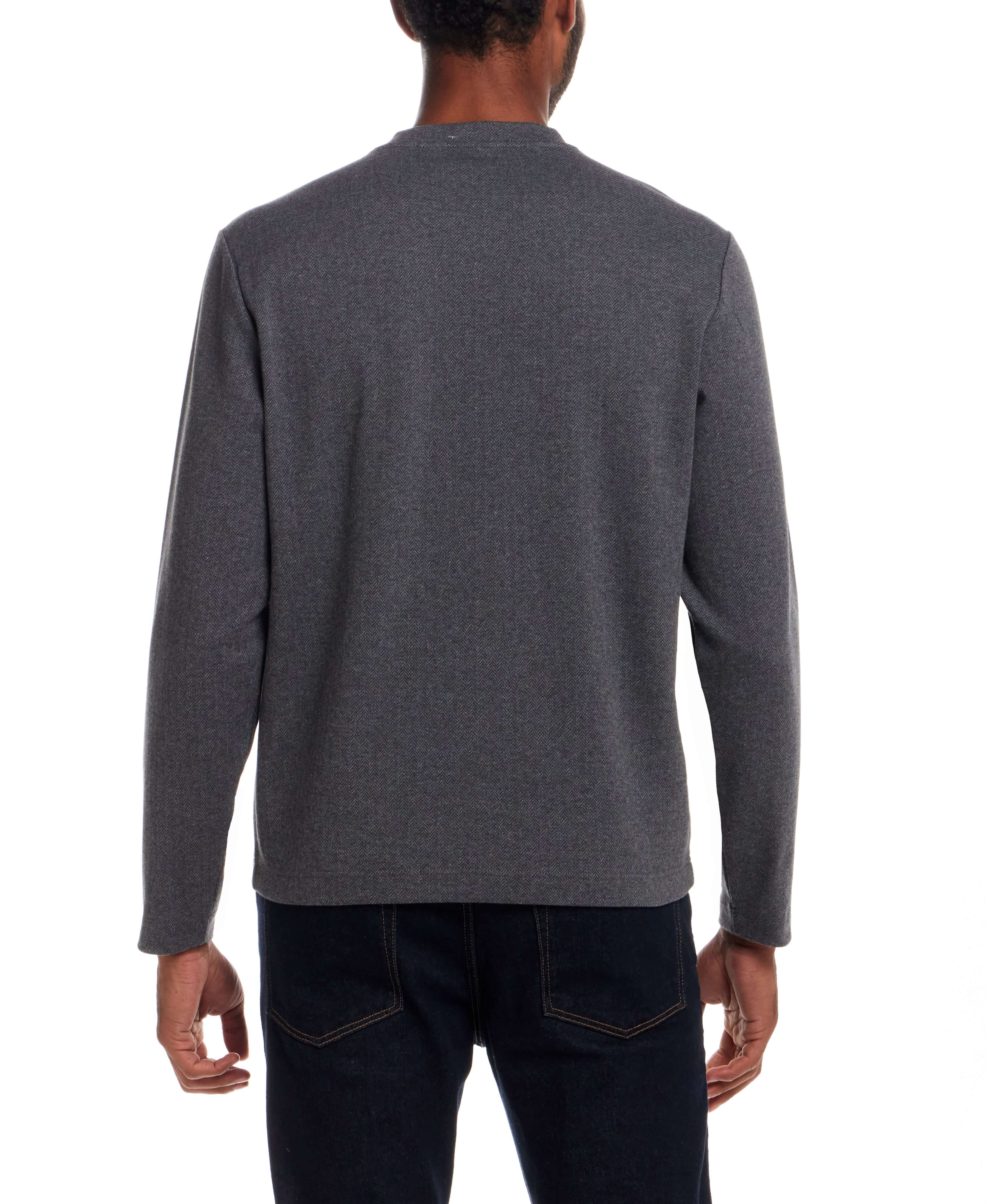 Long Sleeve Brushed Herringbone Crew in Charcoal - Image 3