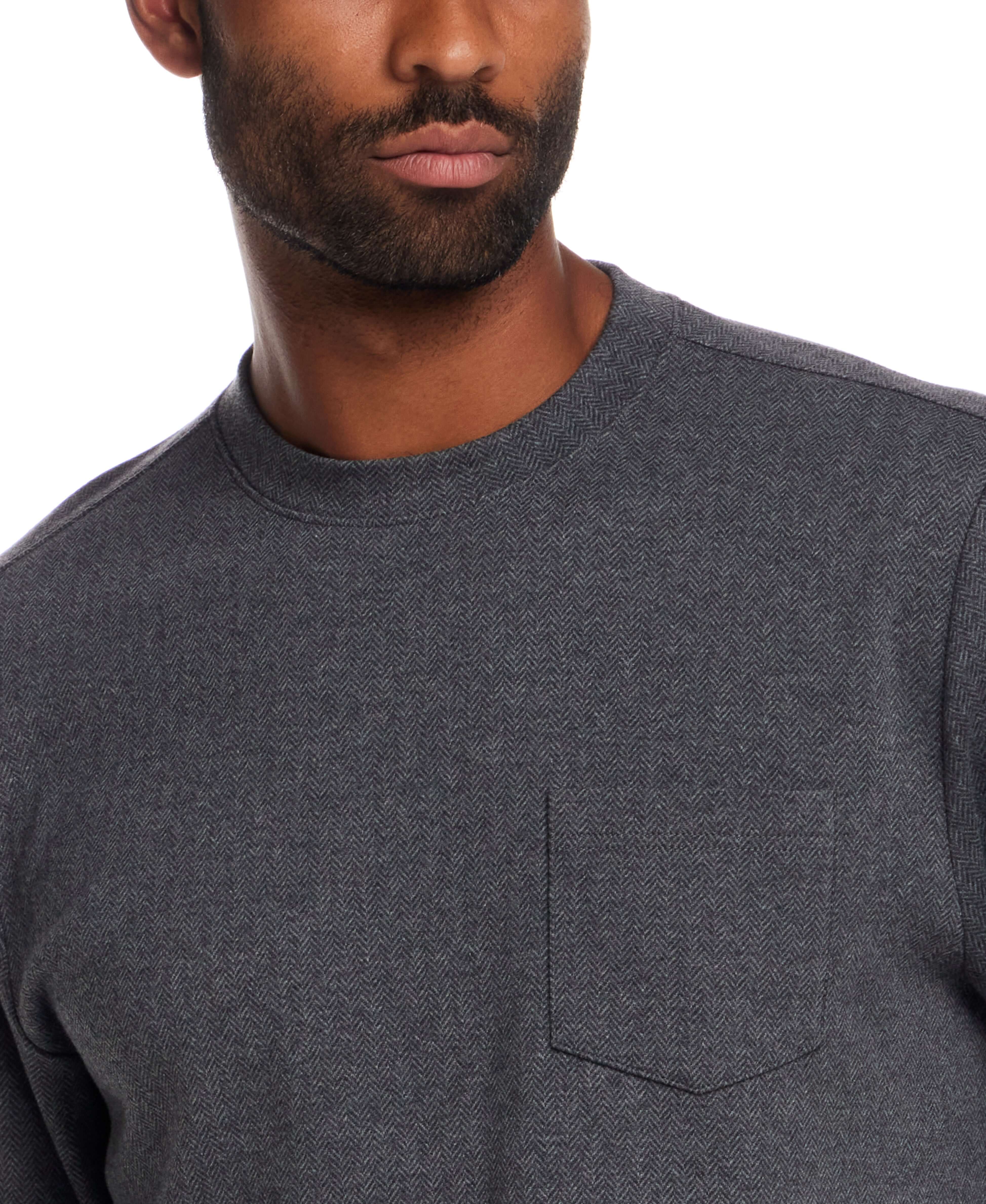 Long Sleeve Brushed Herringbone Crew in Charcoal - Image 4