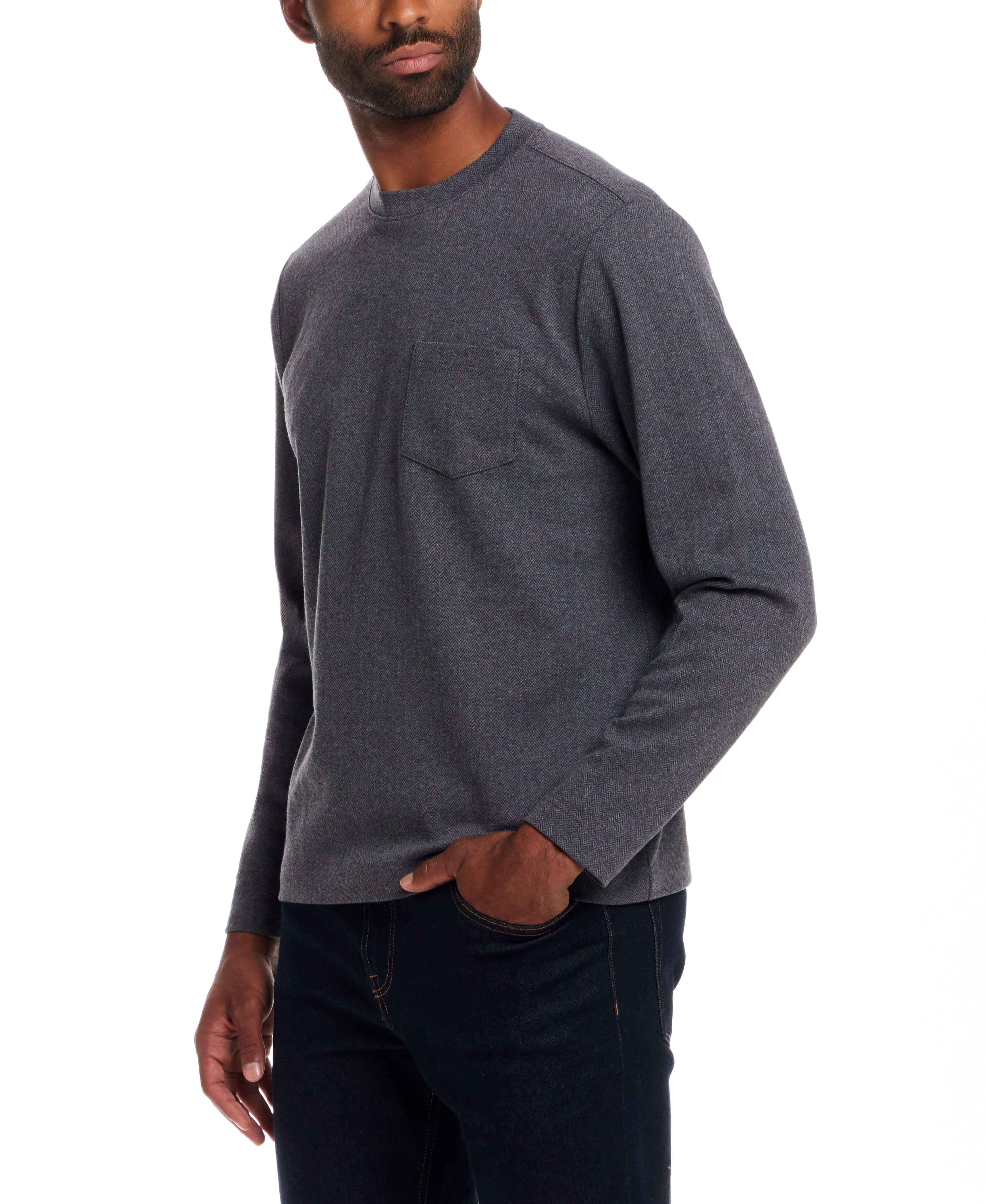 Long Sleeve Brushed Herringbone Crew in Charcoal - Image 5
