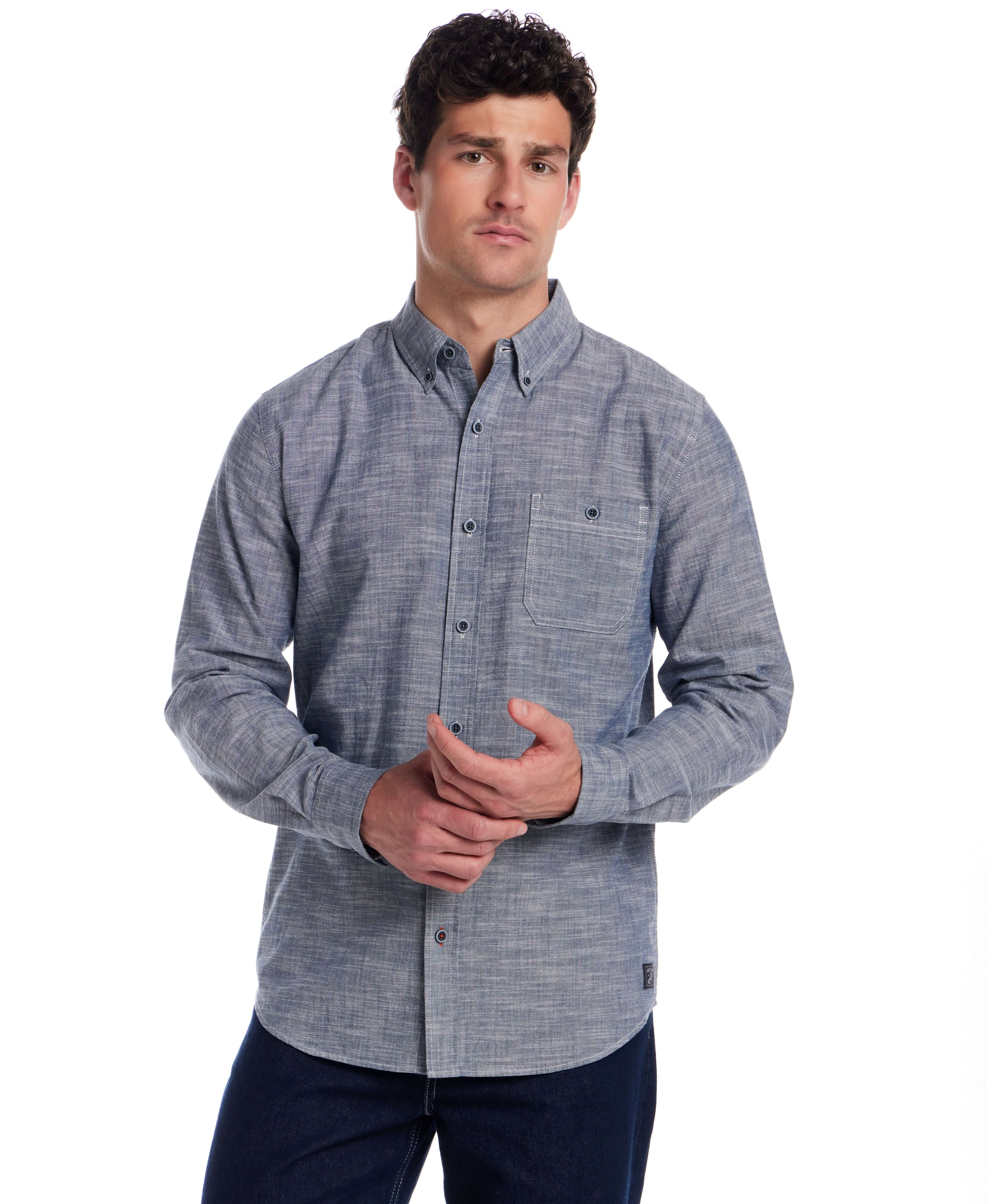 Long Sleeve Chambray Button-Down in Insignia Blue