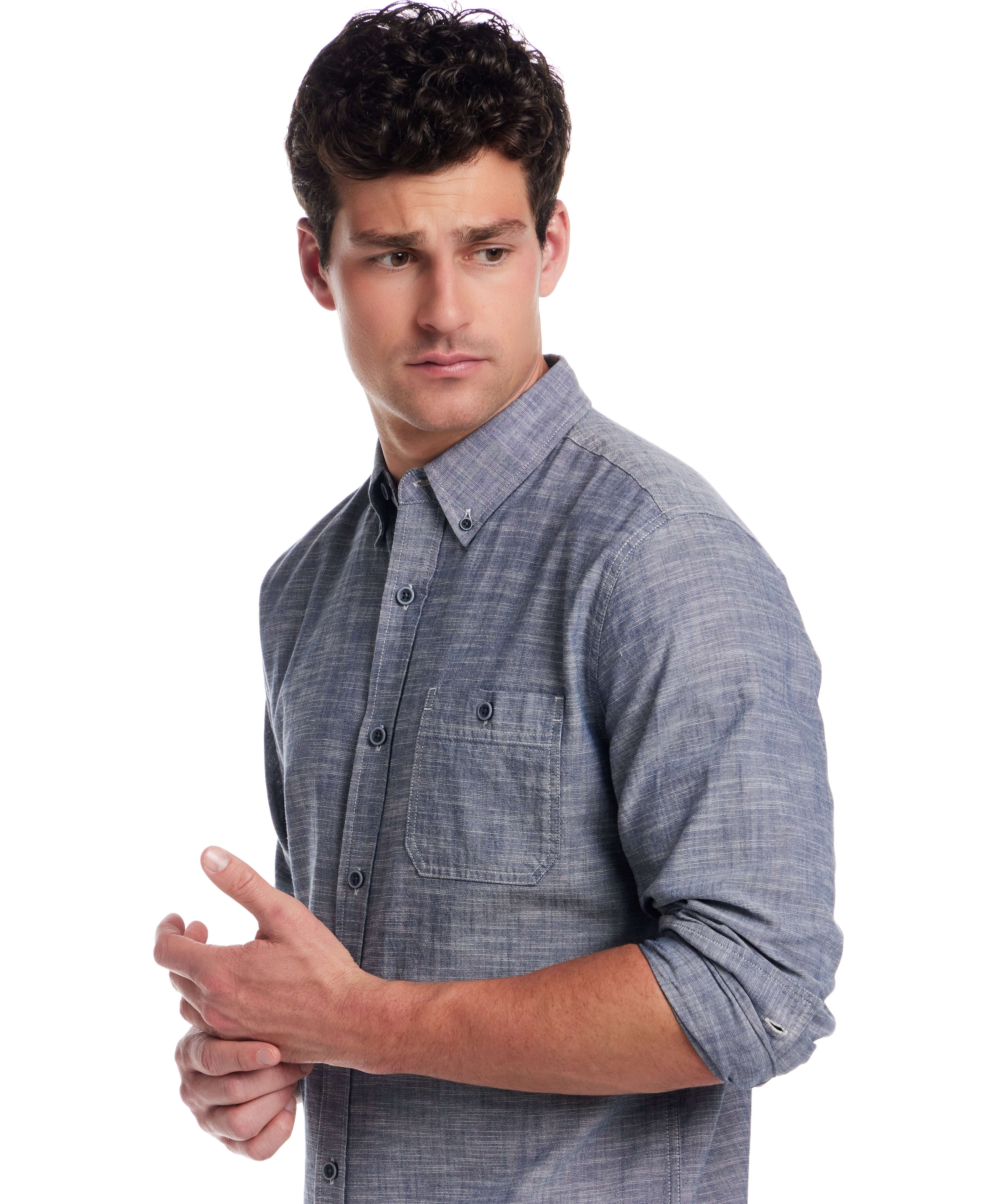 Long Sleeve Chambray Button-Down in Insignia Blue - Image 3