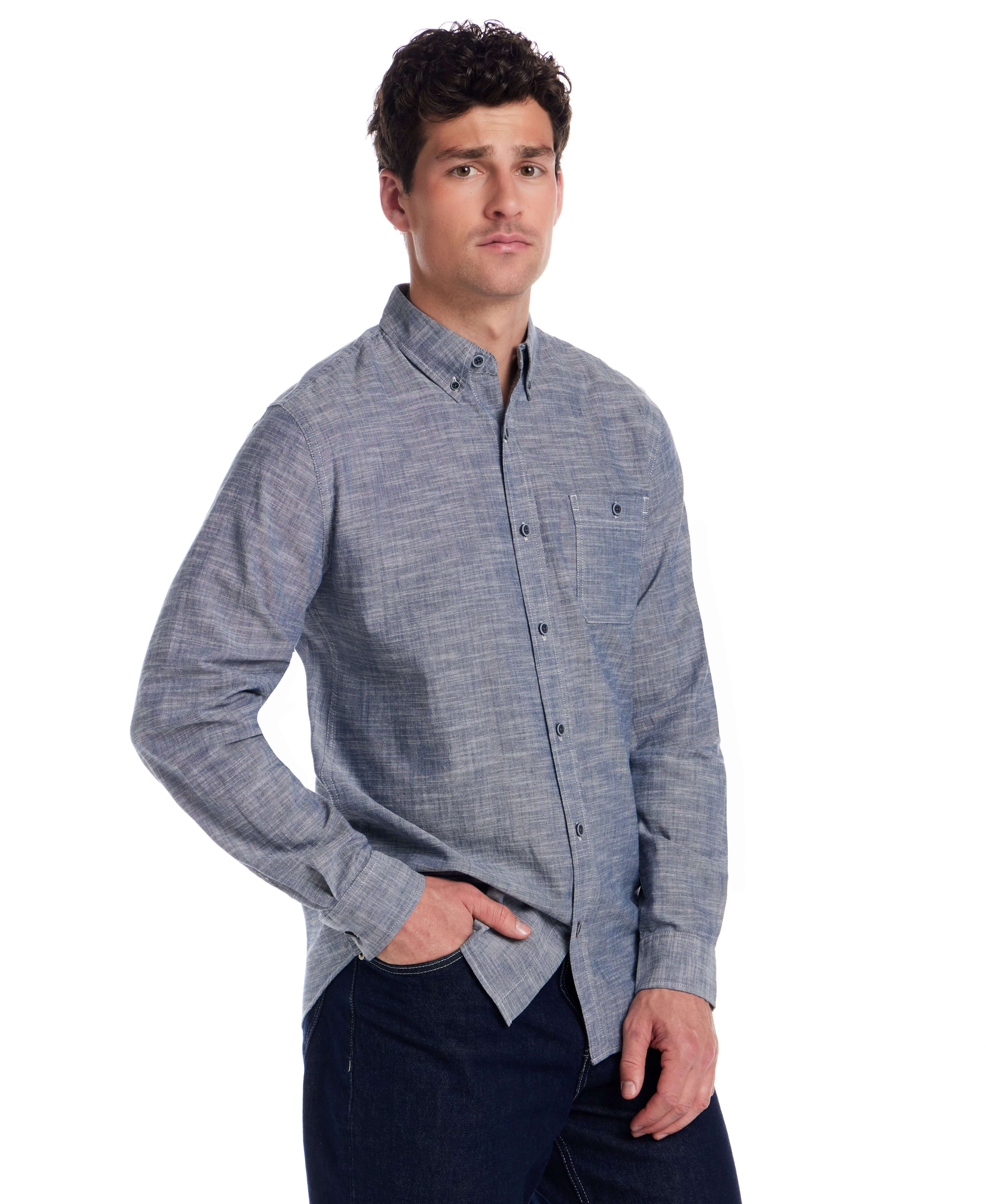 Long Sleeve Chambray Button-Down in Insignia Blue - Image 4