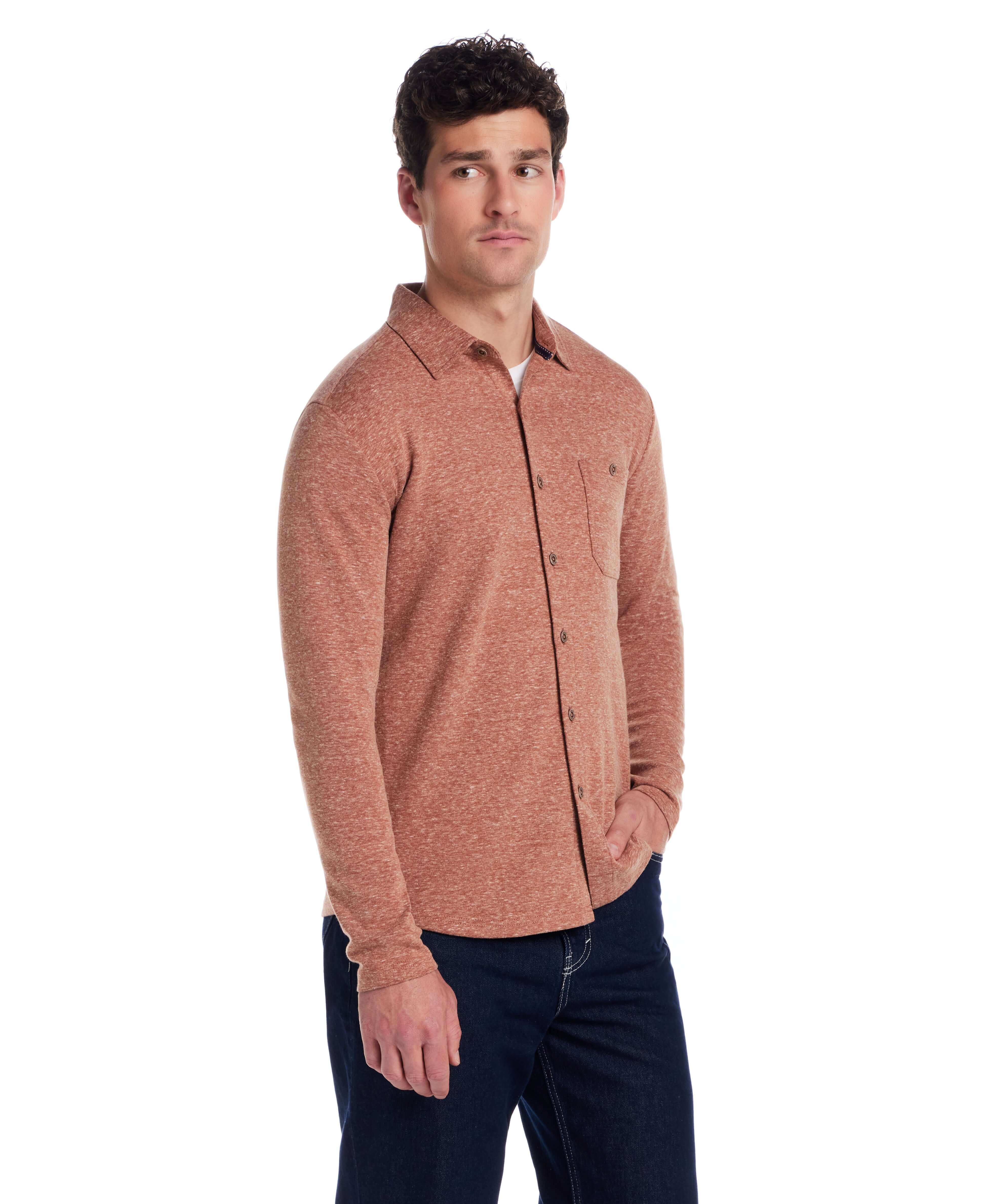 Long Sleeve Heathered Coatfront Knit in Ginger - Image 2