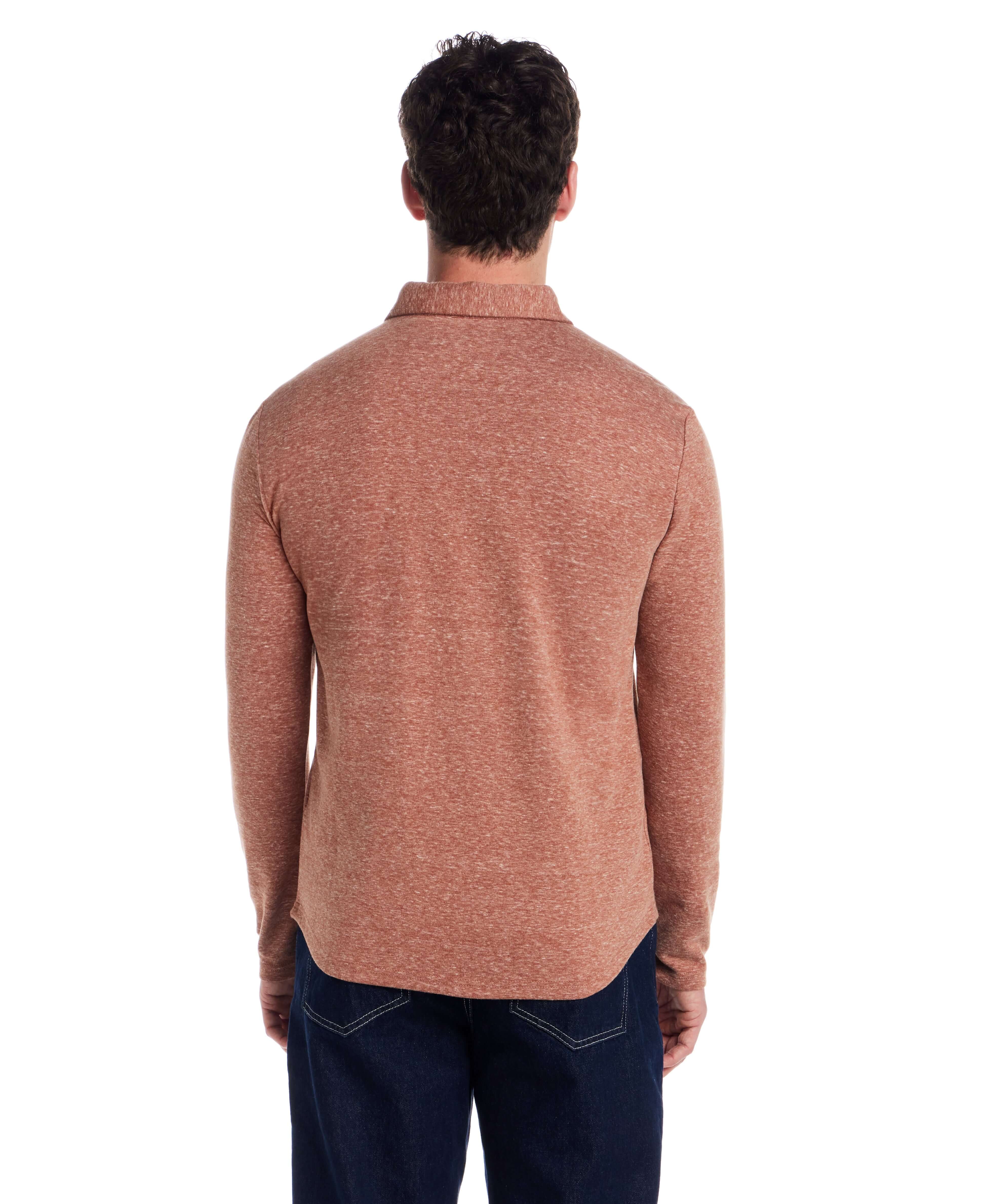 Long Sleeve Heathered Coatfront Knit in Ginger - Image 3