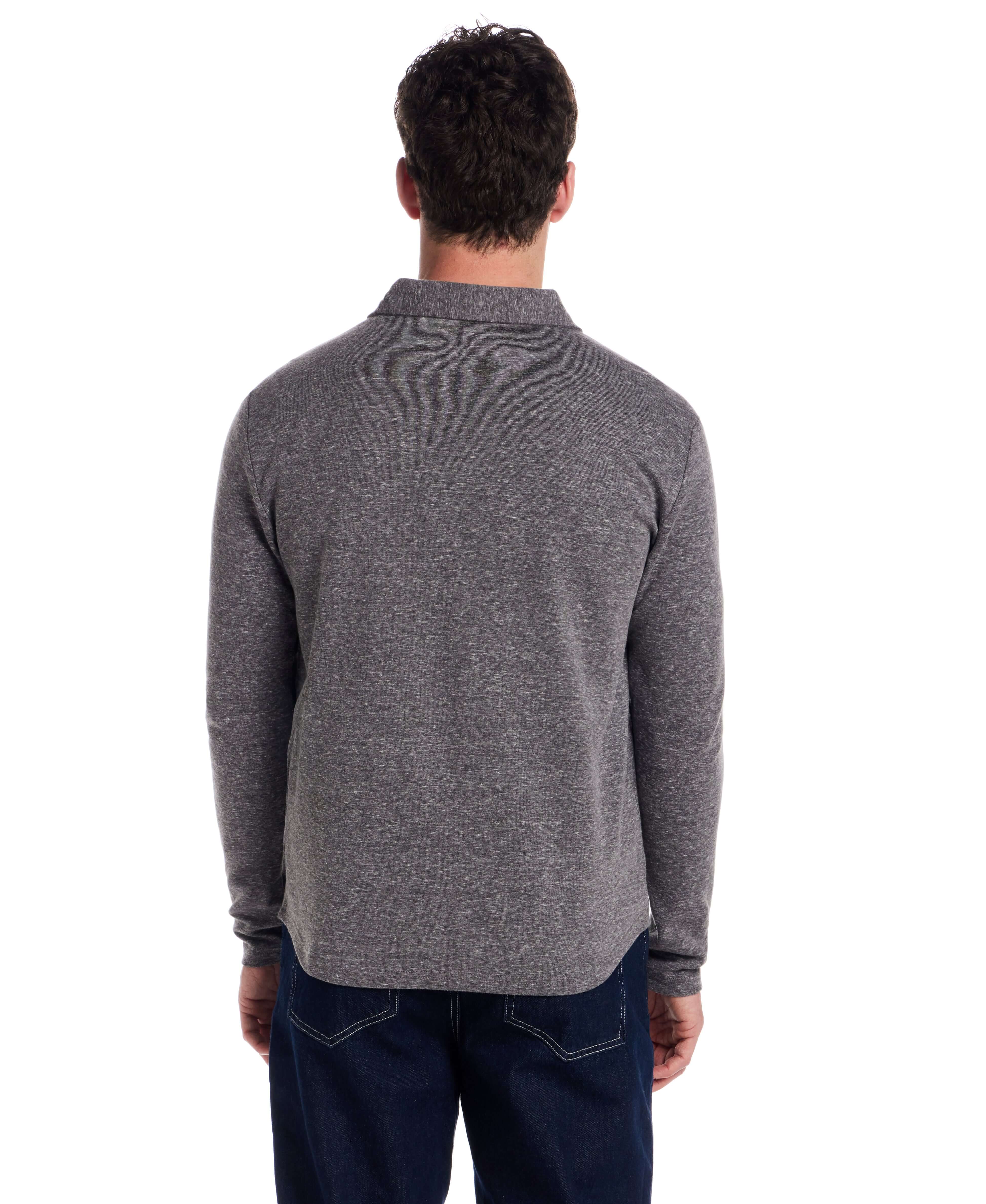 Long Sleeve Heathered Coatfront Knit in Moonless Night - Image 3