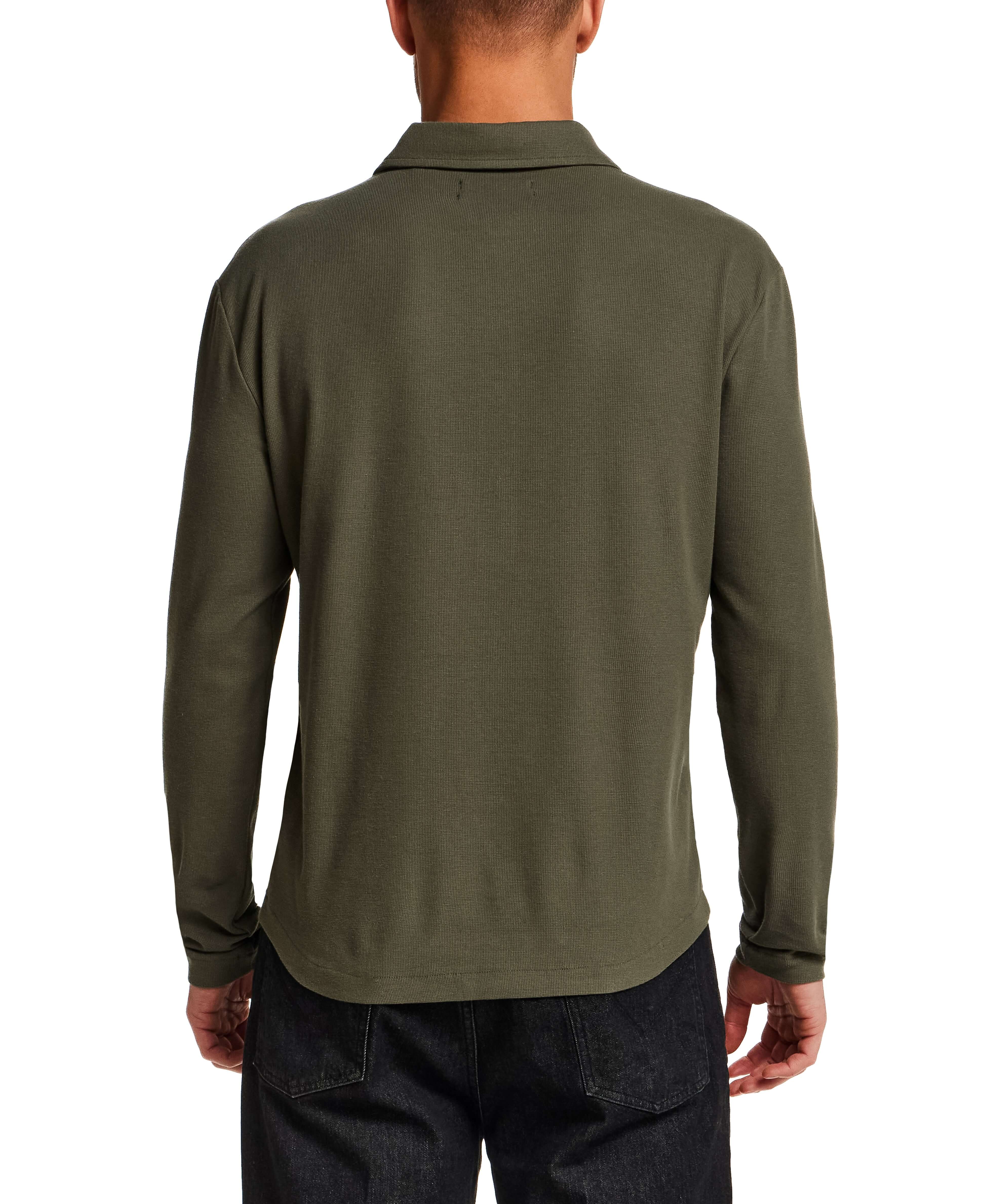 Long Sleeve Mini Waffle Polo in Olive - Image 2