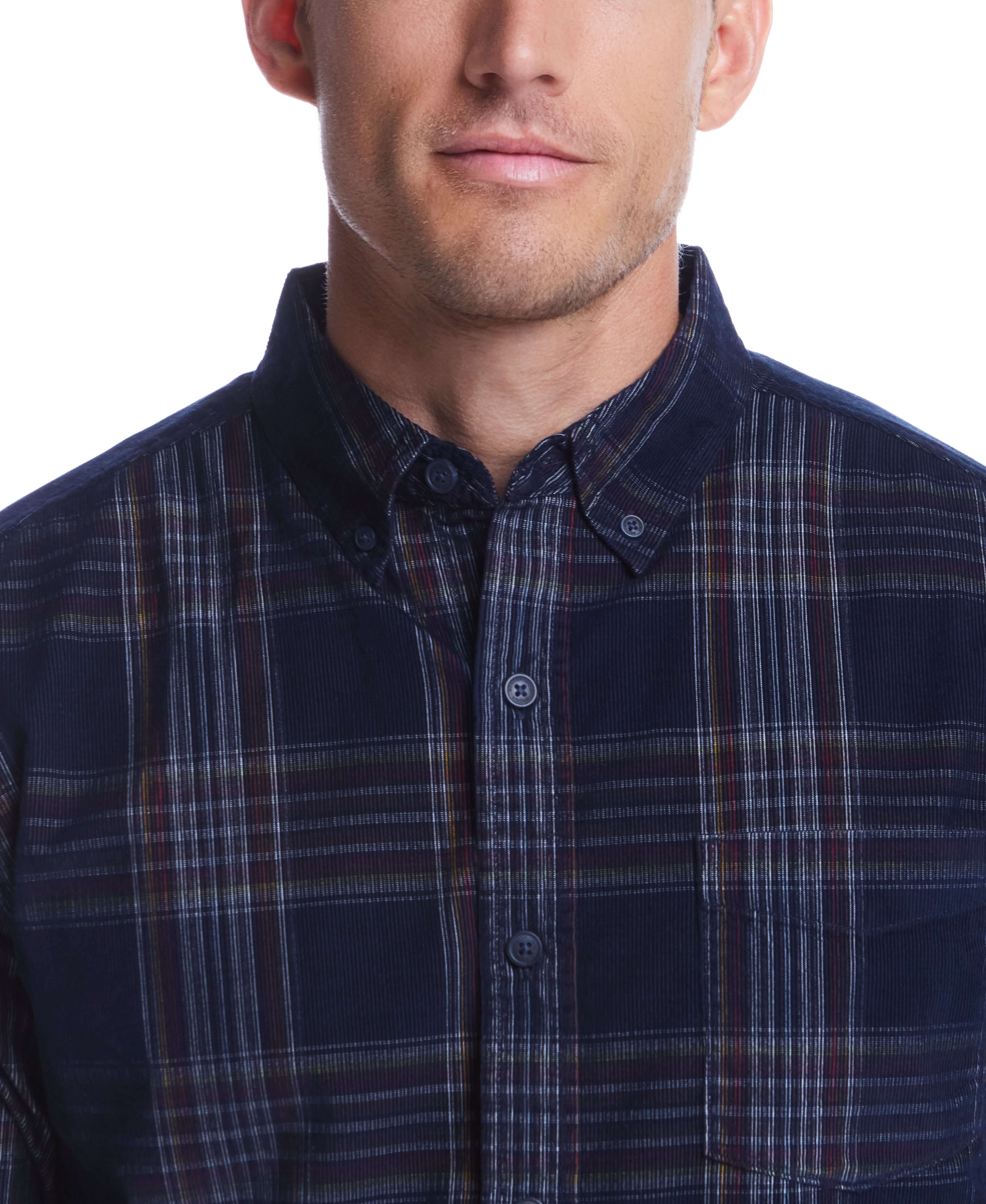 Long Sleeve Plaid Cord Shirt In Blue - Image 3