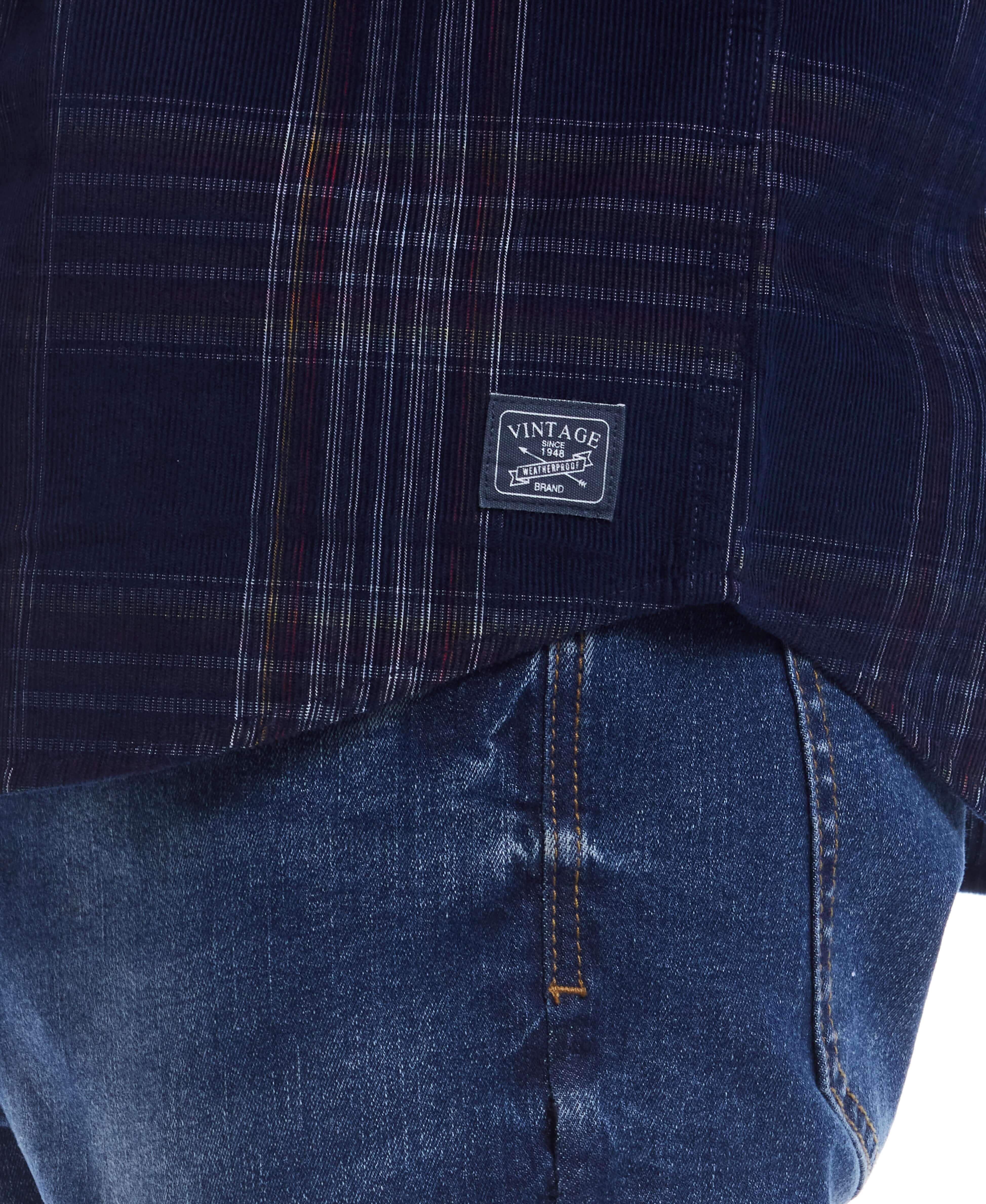 Long Sleeve Plaid Cord Shirt In Blue - Image 4