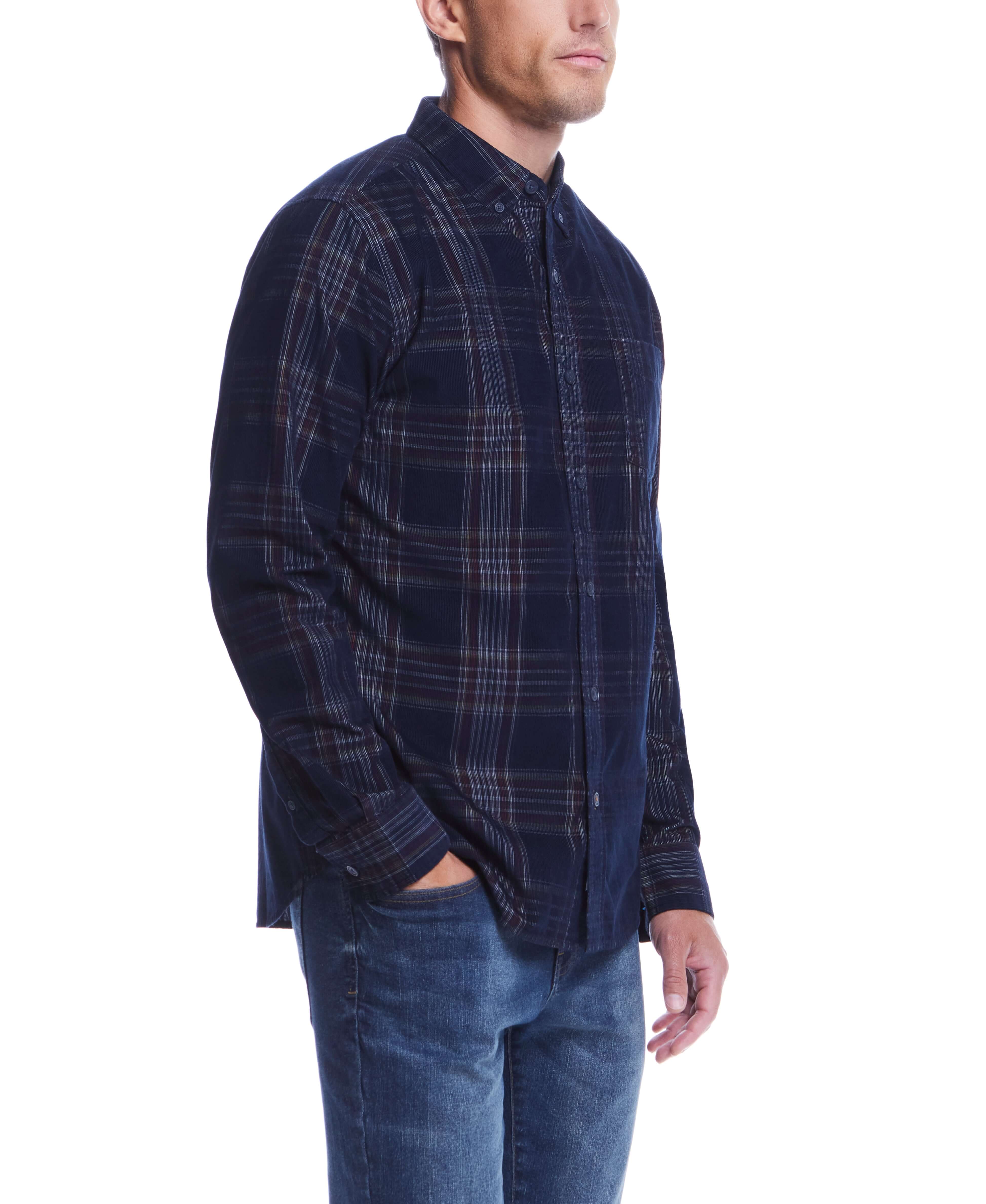 Long Sleeve Plaid Cord Shirt In Blue - Image 5