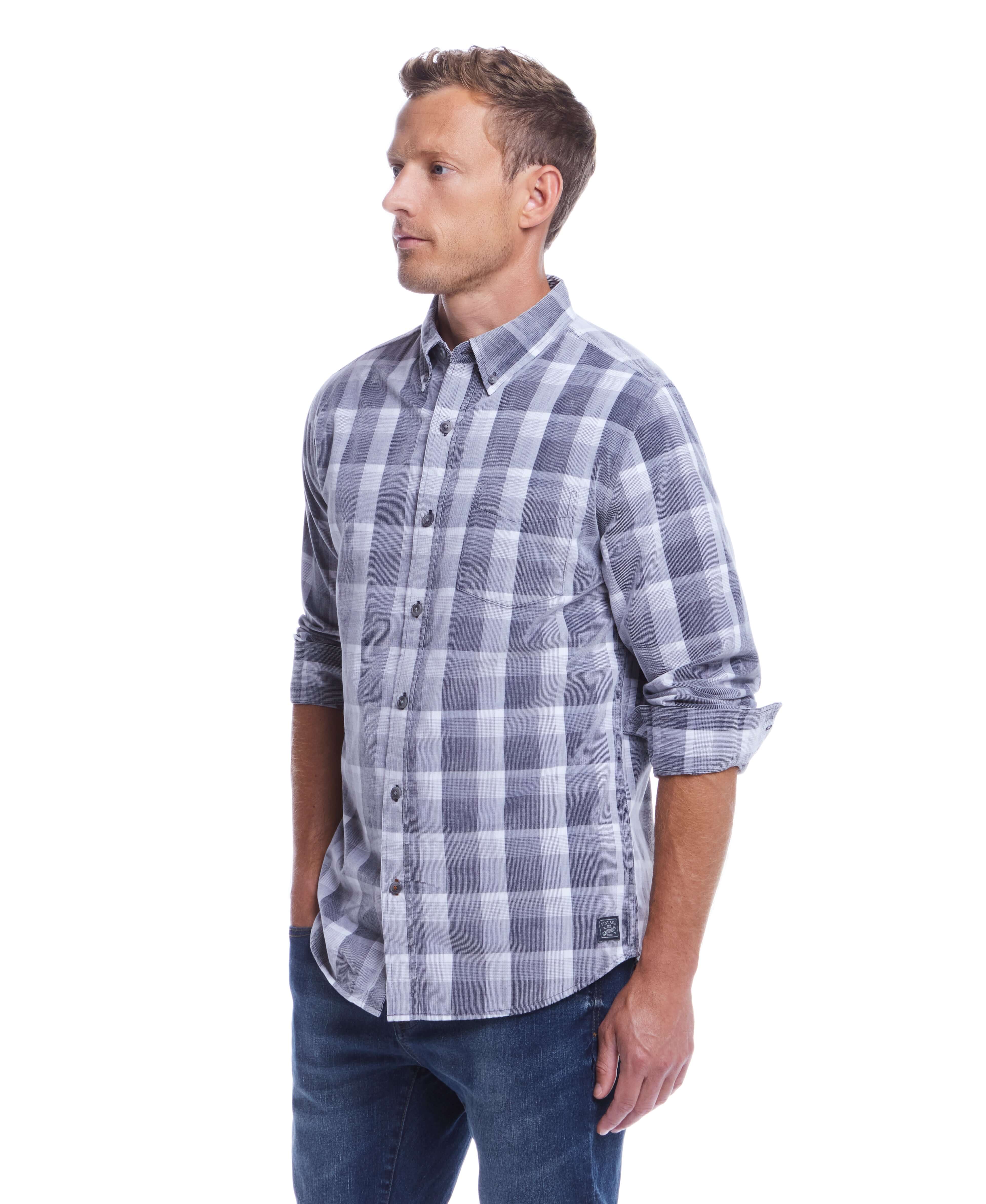 Long Sleeve Plaid Cord Shirt In Formal Grey - Image 5
