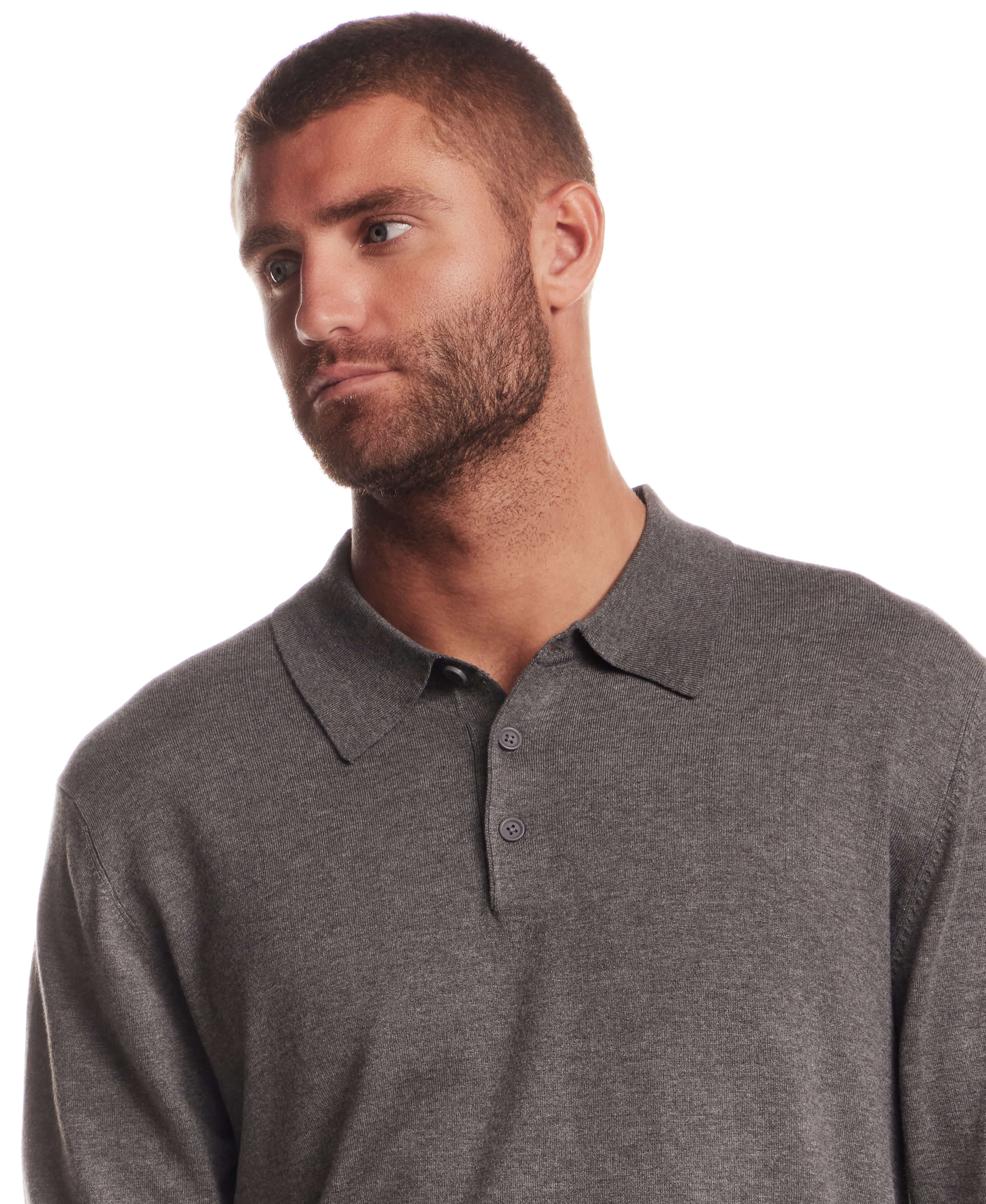 Long Sleeve Polo Sweater in Medium Grey - Image 3
