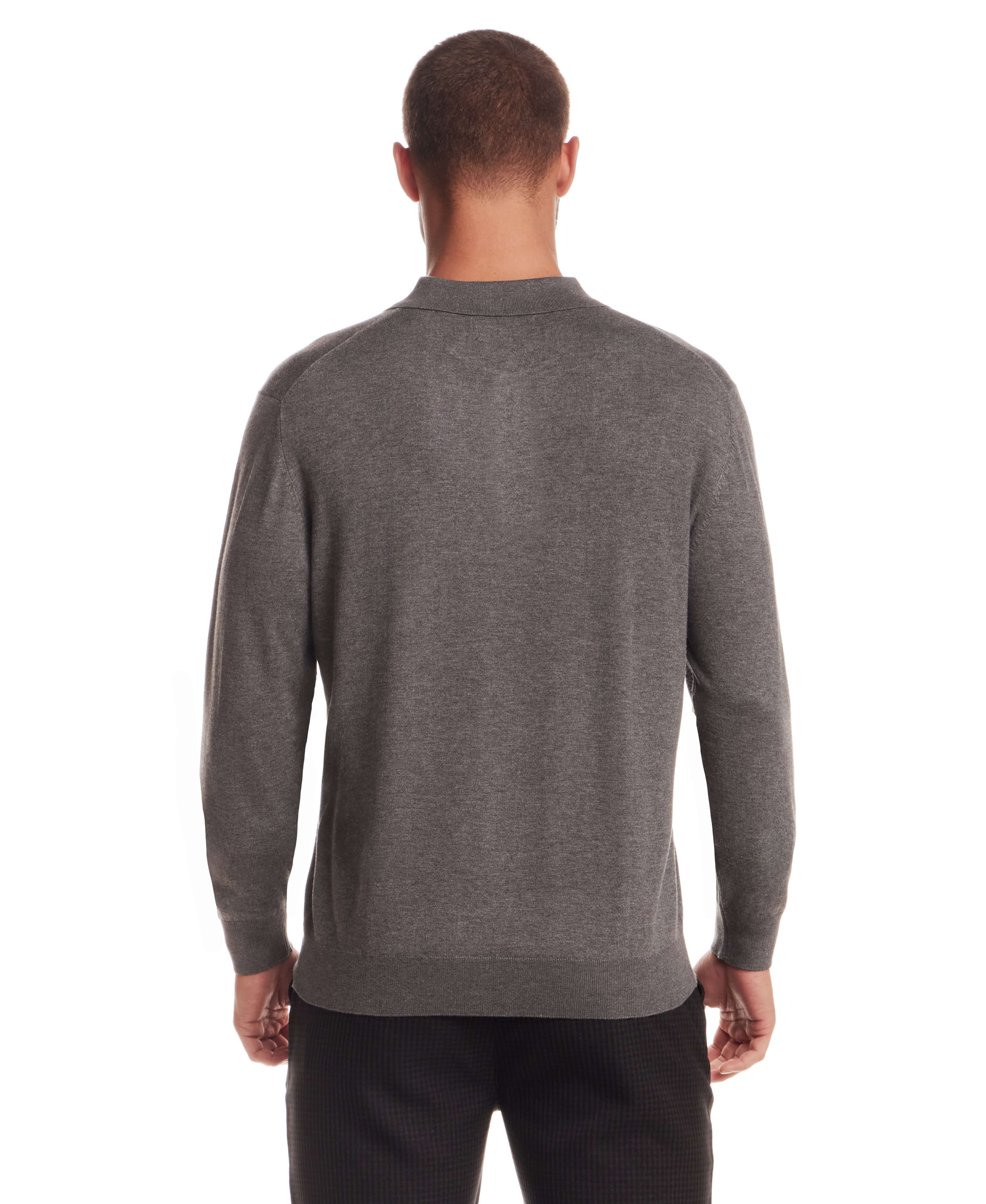Long Sleeve Polo Sweater in Medium Grey - Image 4