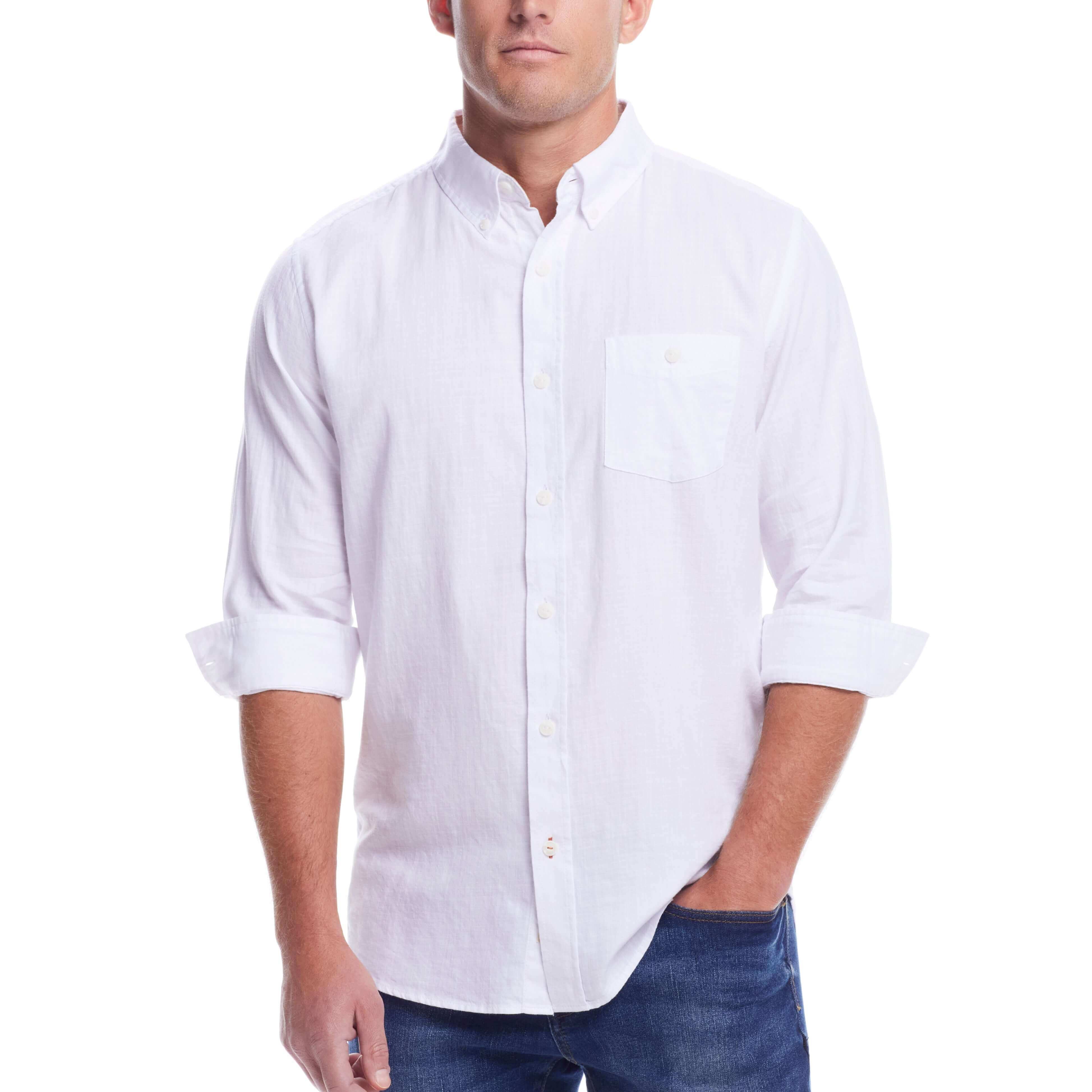 Long Sleeve Solid Cotton Twill Shirt In White - Image 3