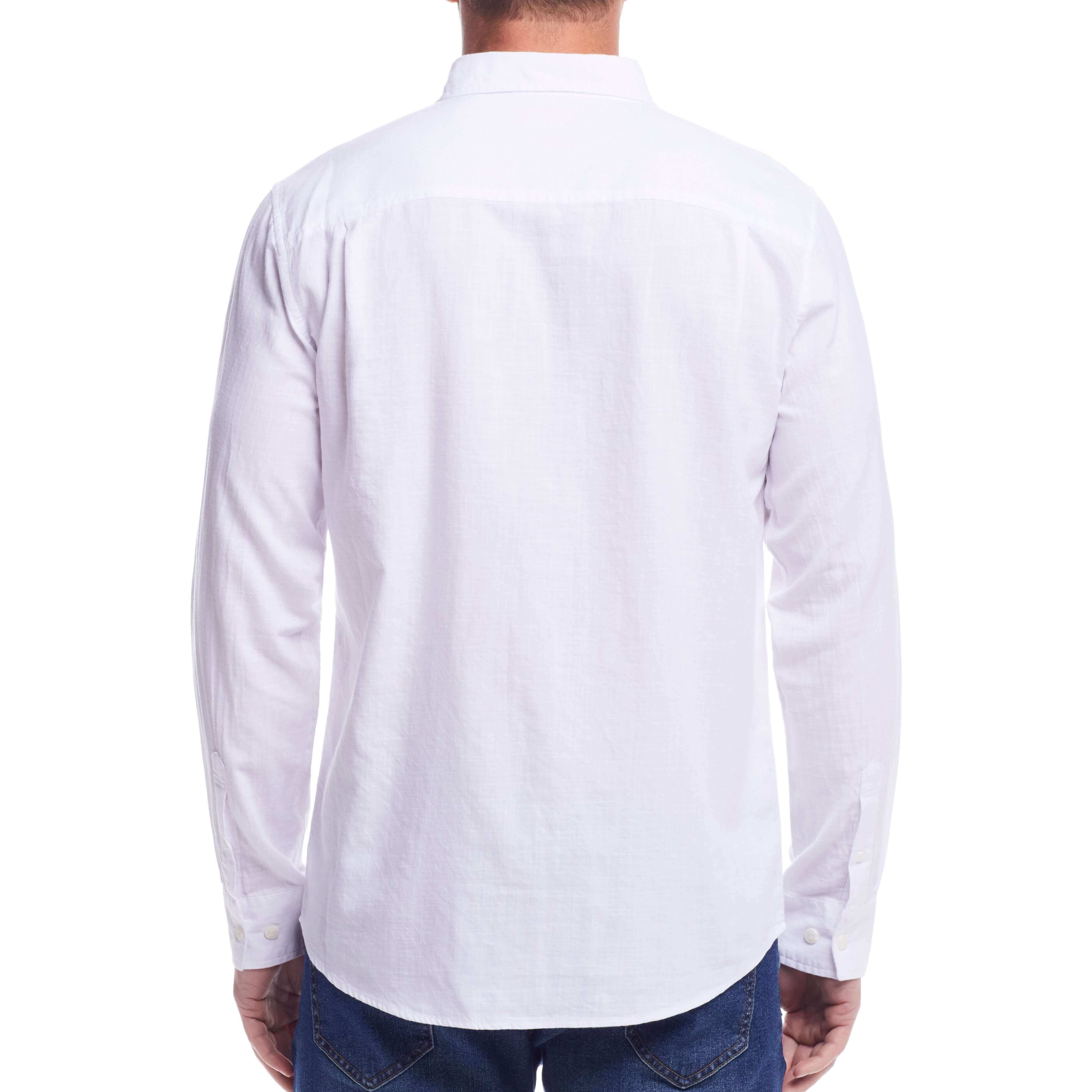 Long Sleeve Solid Cotton Twill Shirt In White - Image 4