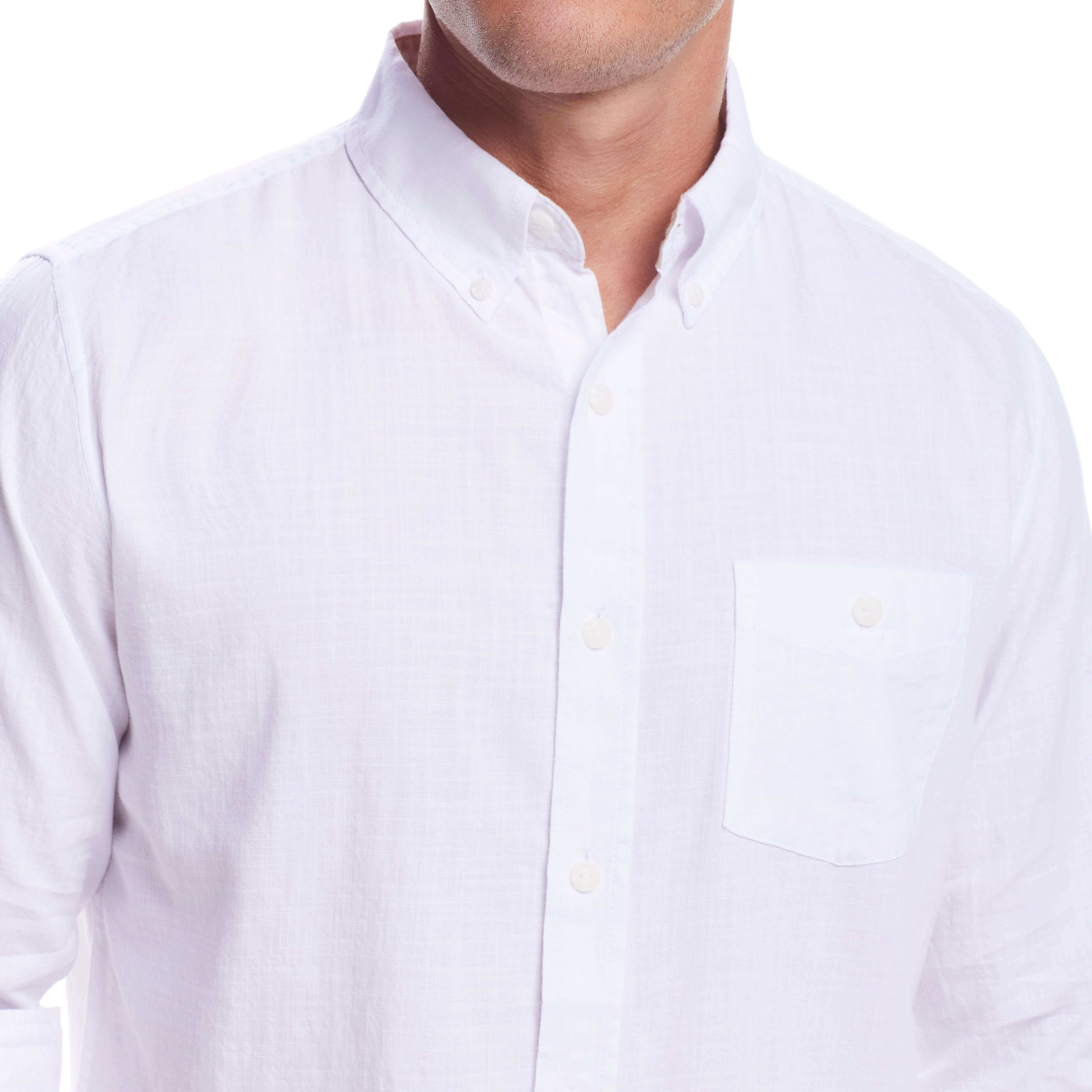Long Sleeve Solid Cotton Twill Shirt In White - Image 5