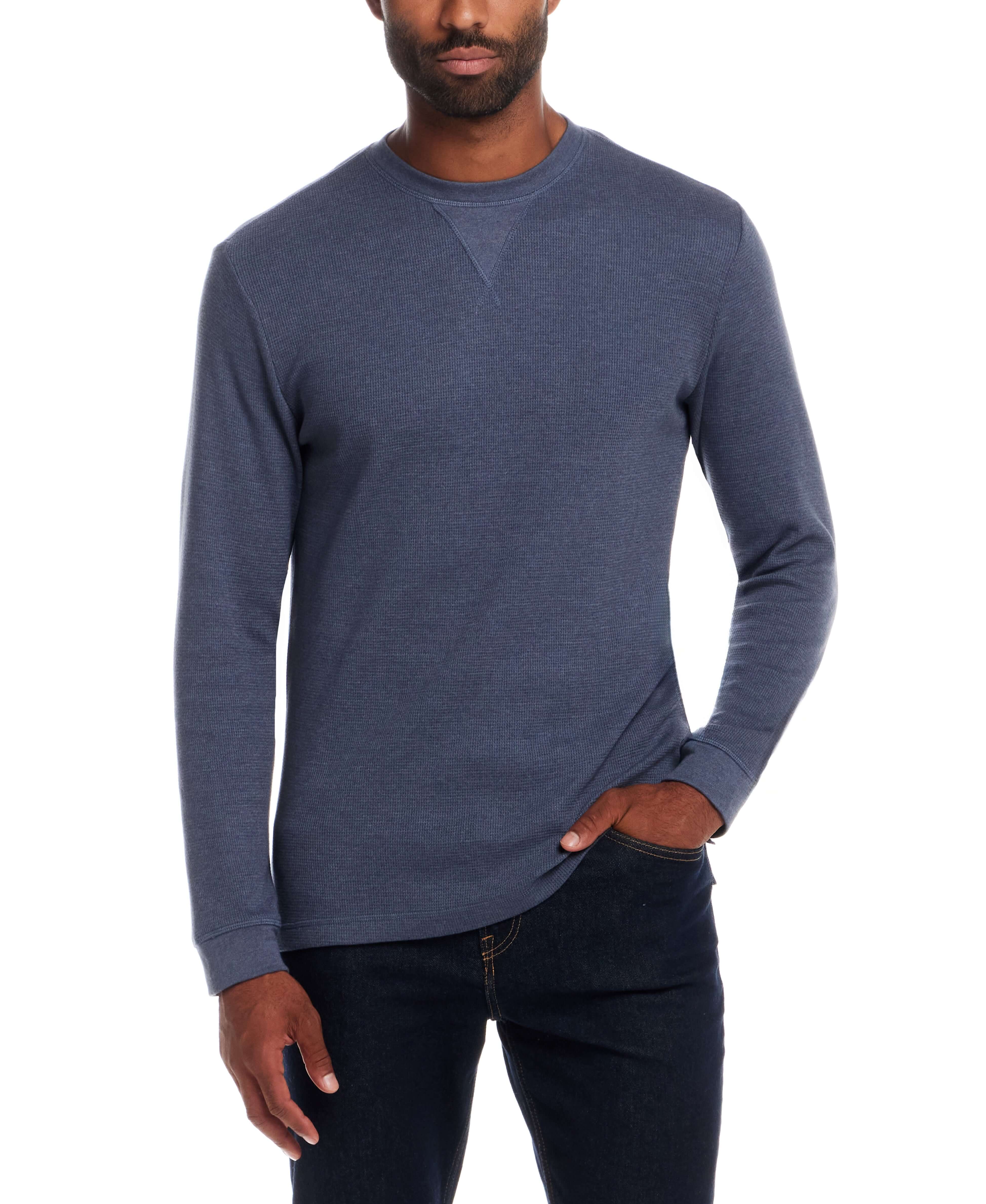 Long Sleeve Waffle Crew in Dark Navy Heather