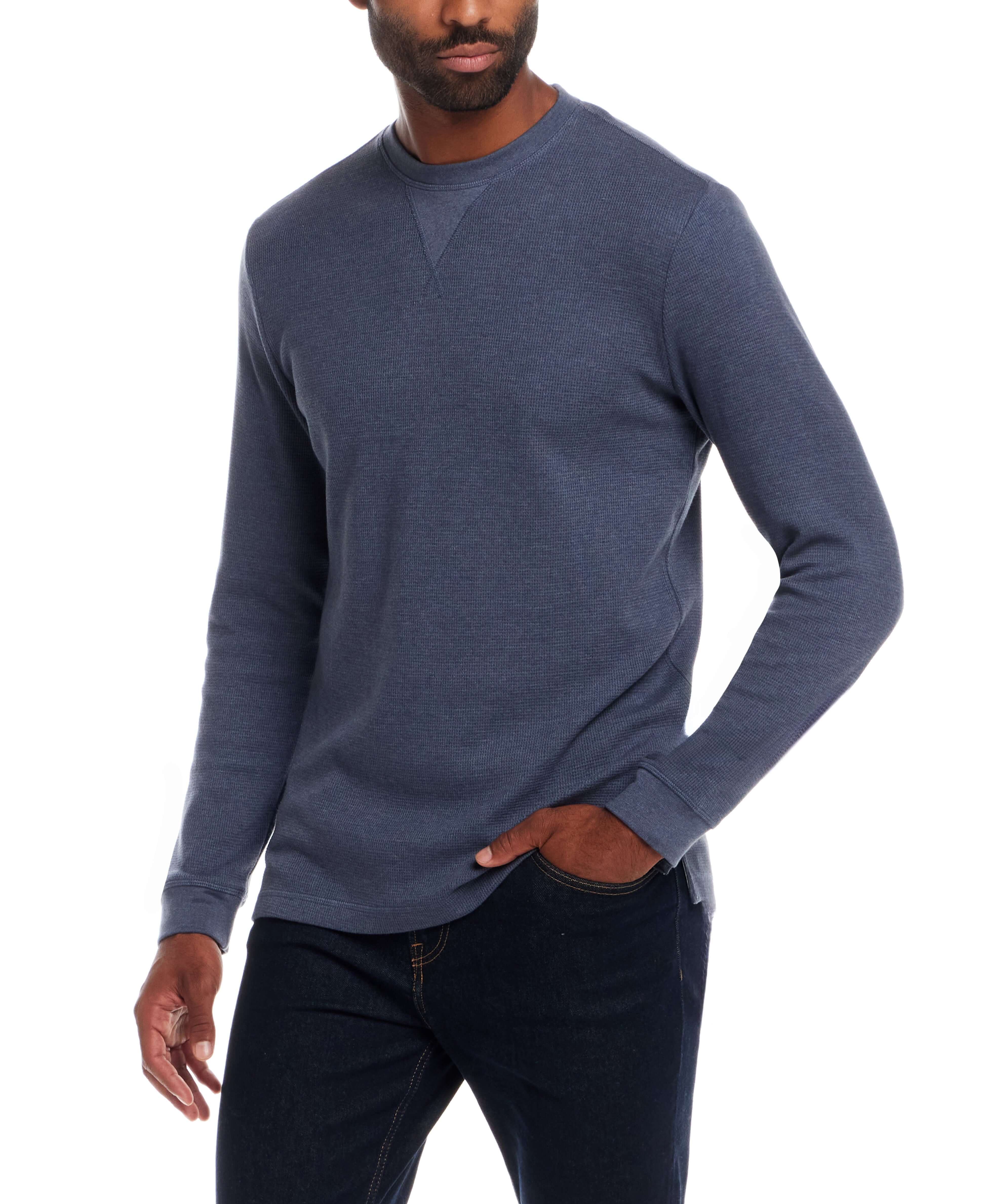 Long Sleeve Waffle Crew in Dark Navy Heather - Image 2