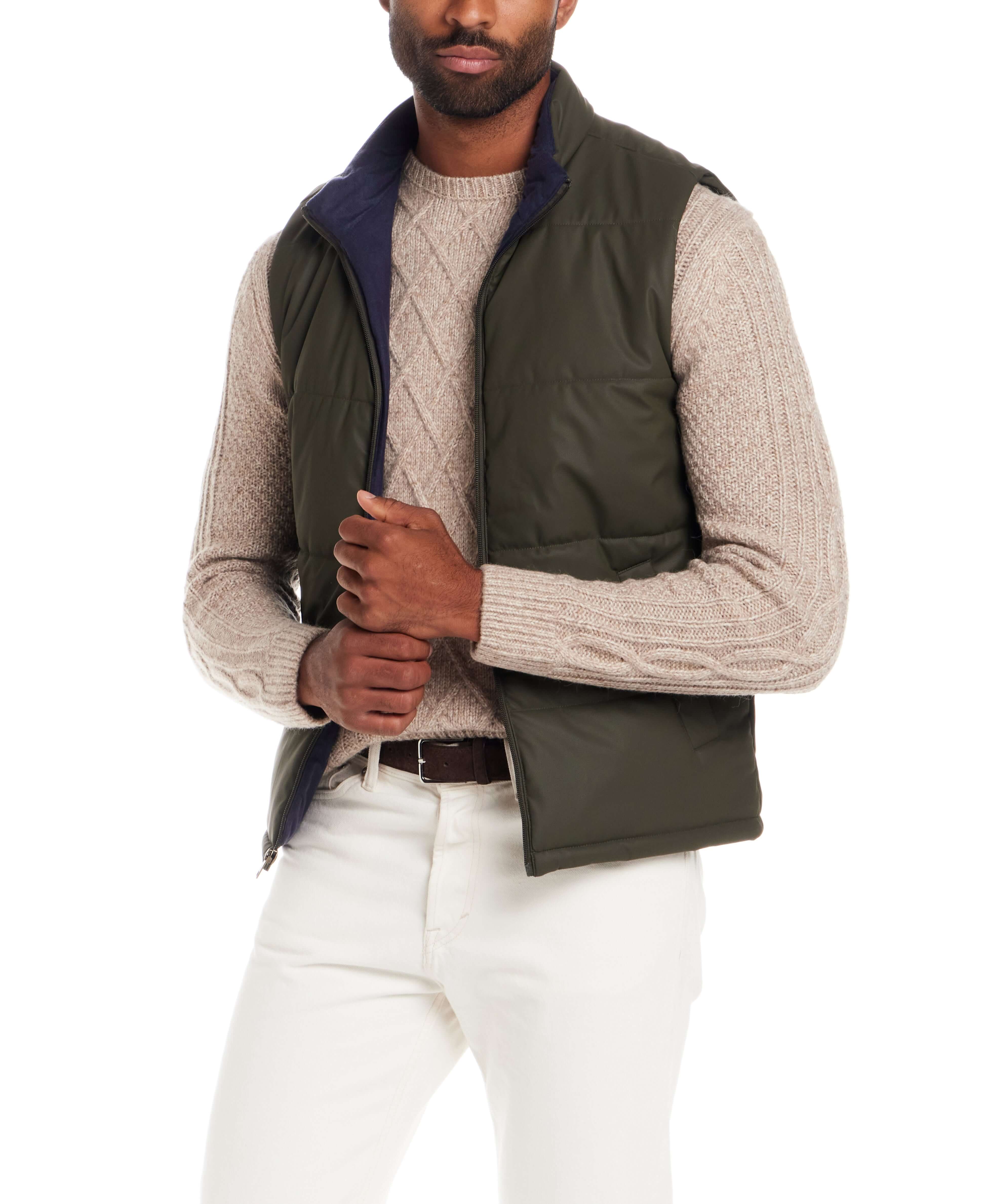 Matte Coated Shell Puffer Vest in Kambaba Olive