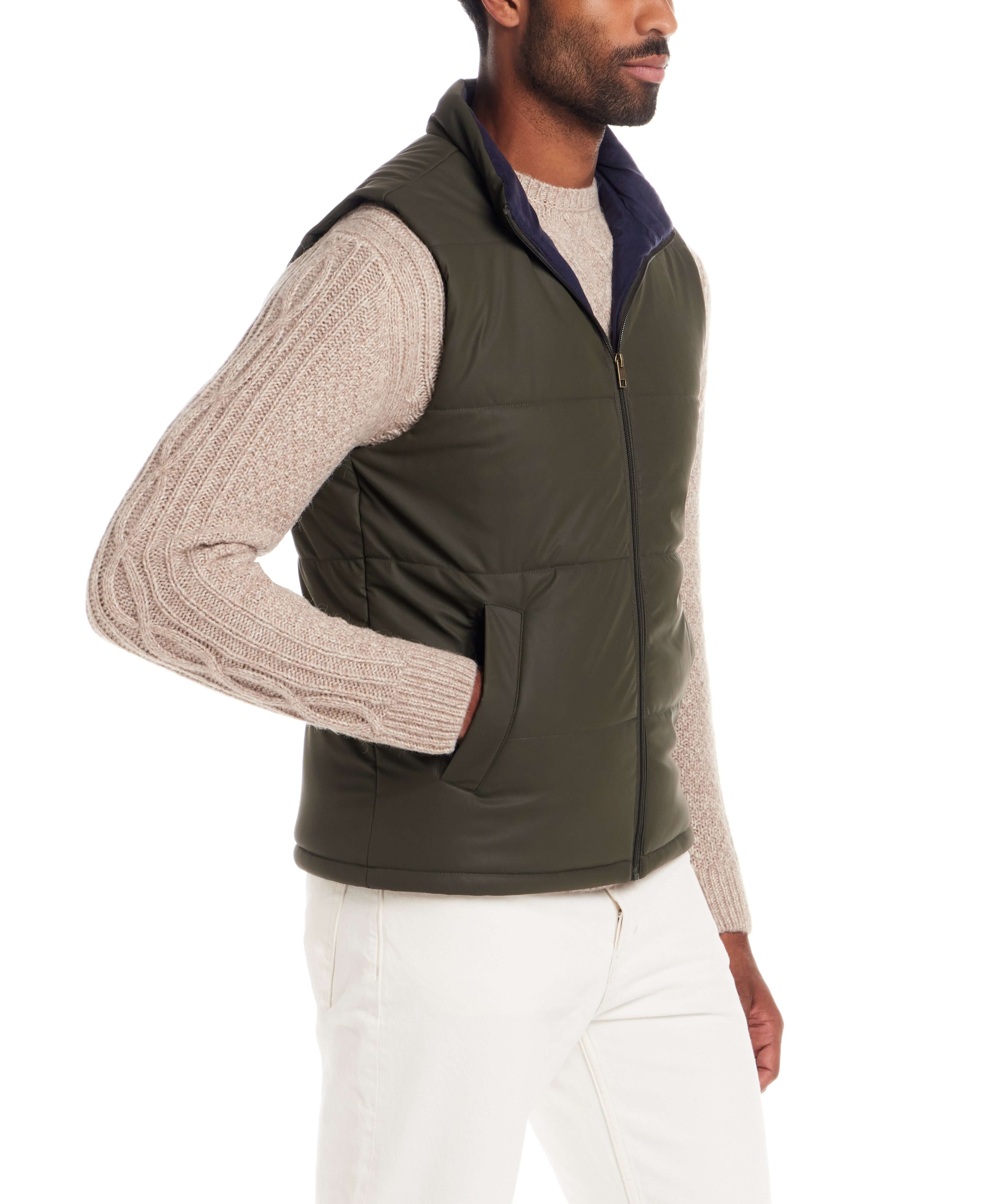 Matte Coated Shell Puffer Vest in Kambaba Olive - Image 6