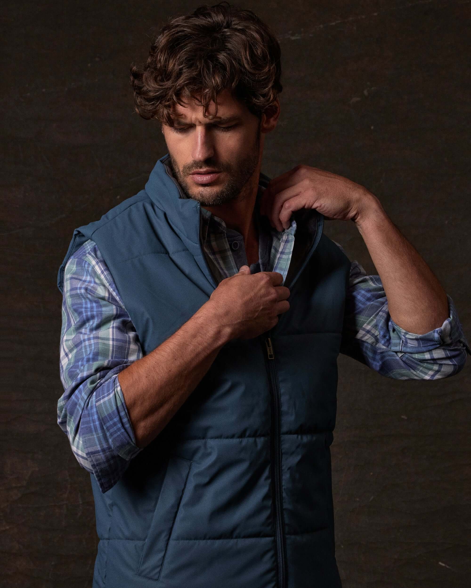 Matte Coated Shell Puffer Vest in Slate Blue - Image 3