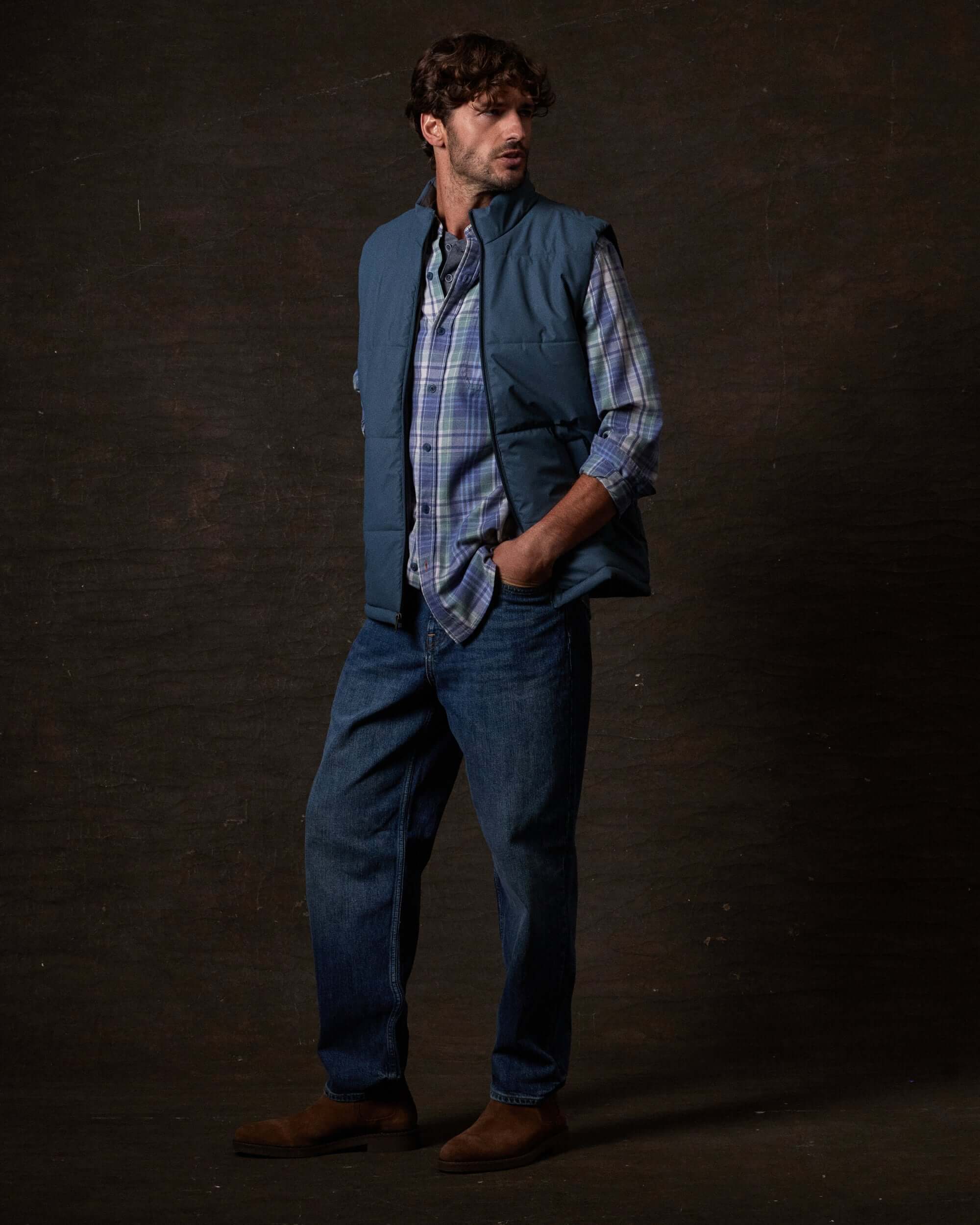 Matte Coated Shell Puffer Vest in Slate Blue - Image 6