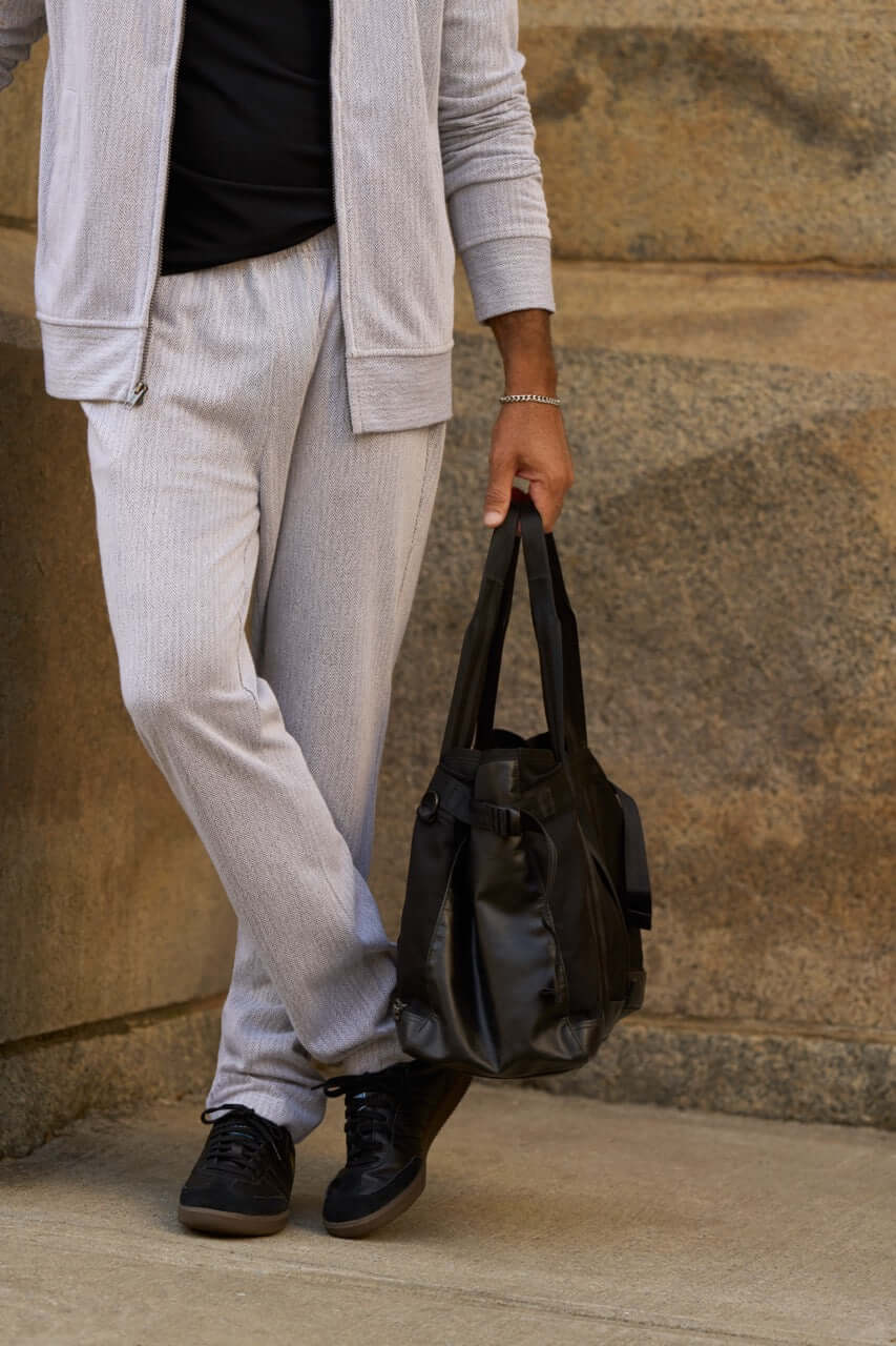 Mini Herringbone Drawstring Pant in Natural