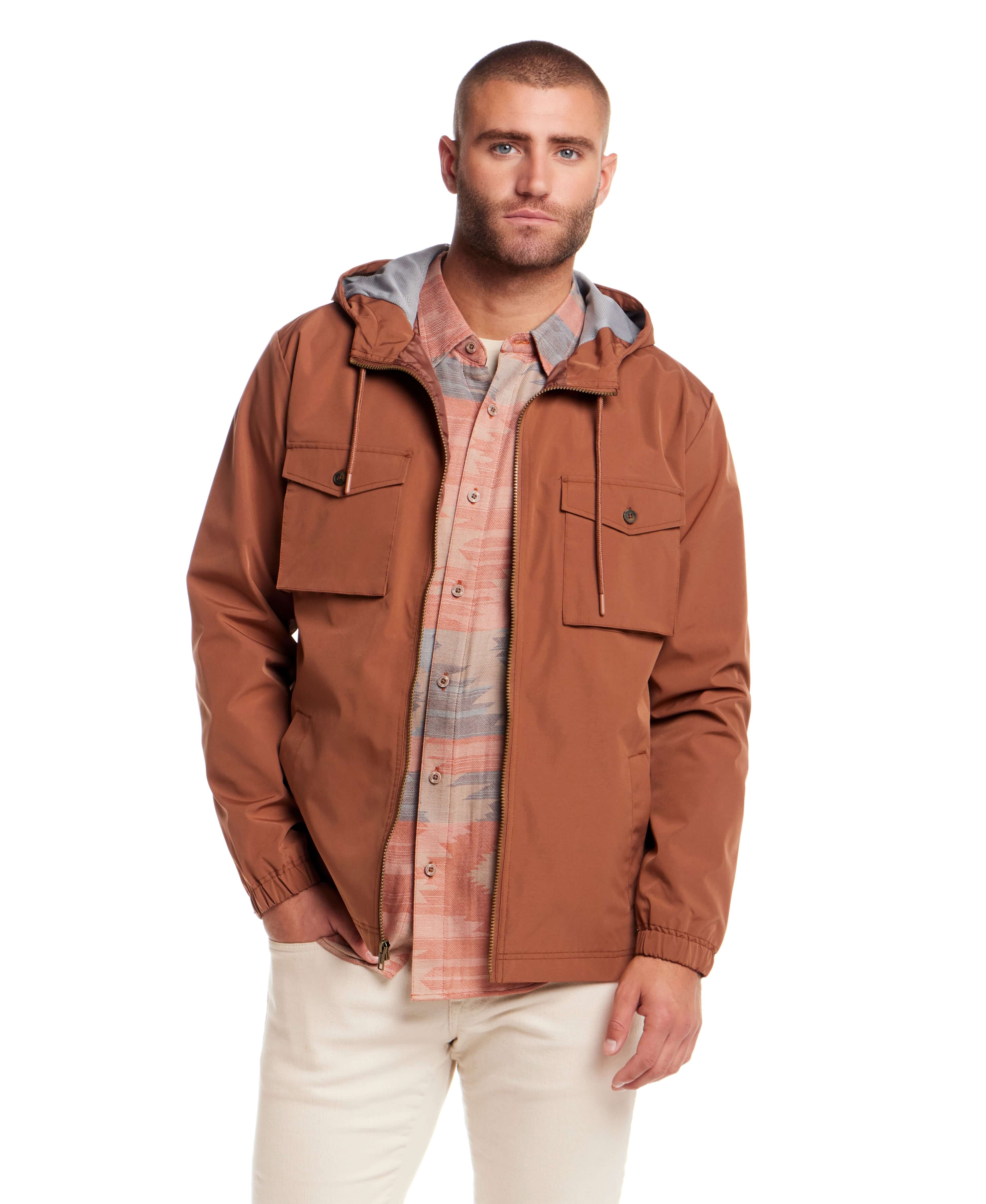 Poly Memory Safari Jacket with Hood in Clay - Image 5