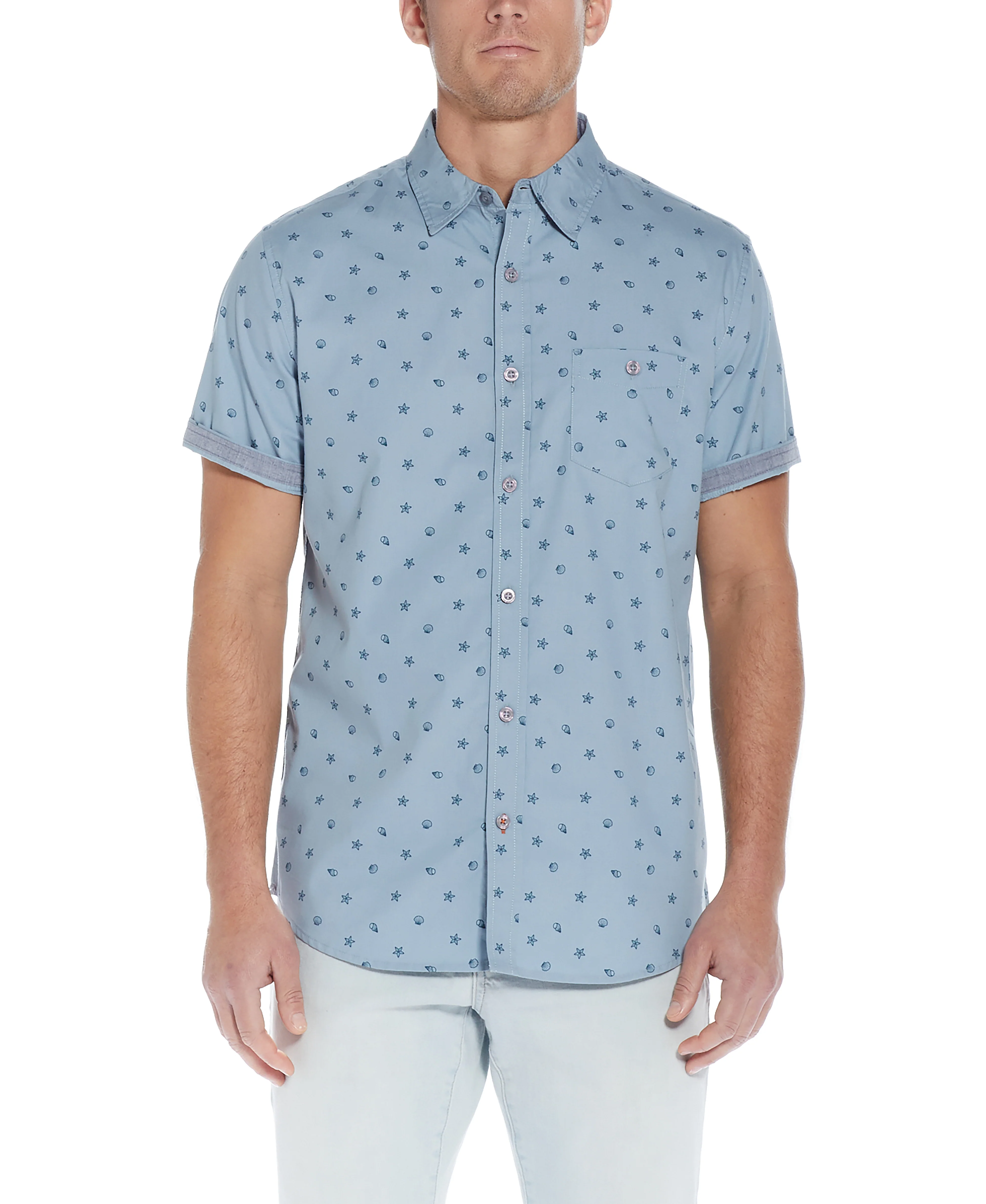 Poplin Seashell Printed Shirt In Dusty Blue