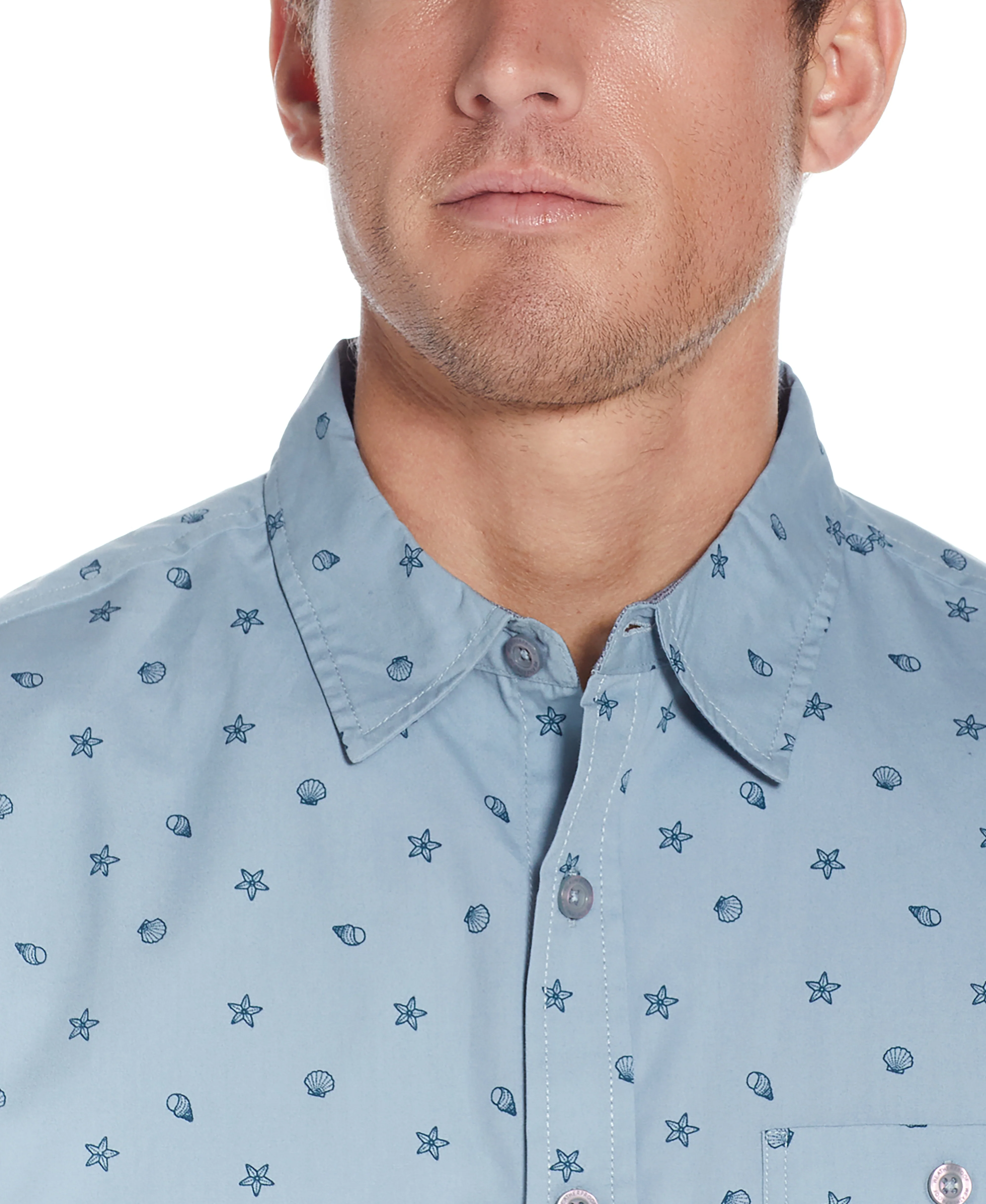 Poplin Seashell Printed Shirt In Dusty Blue - Image 3