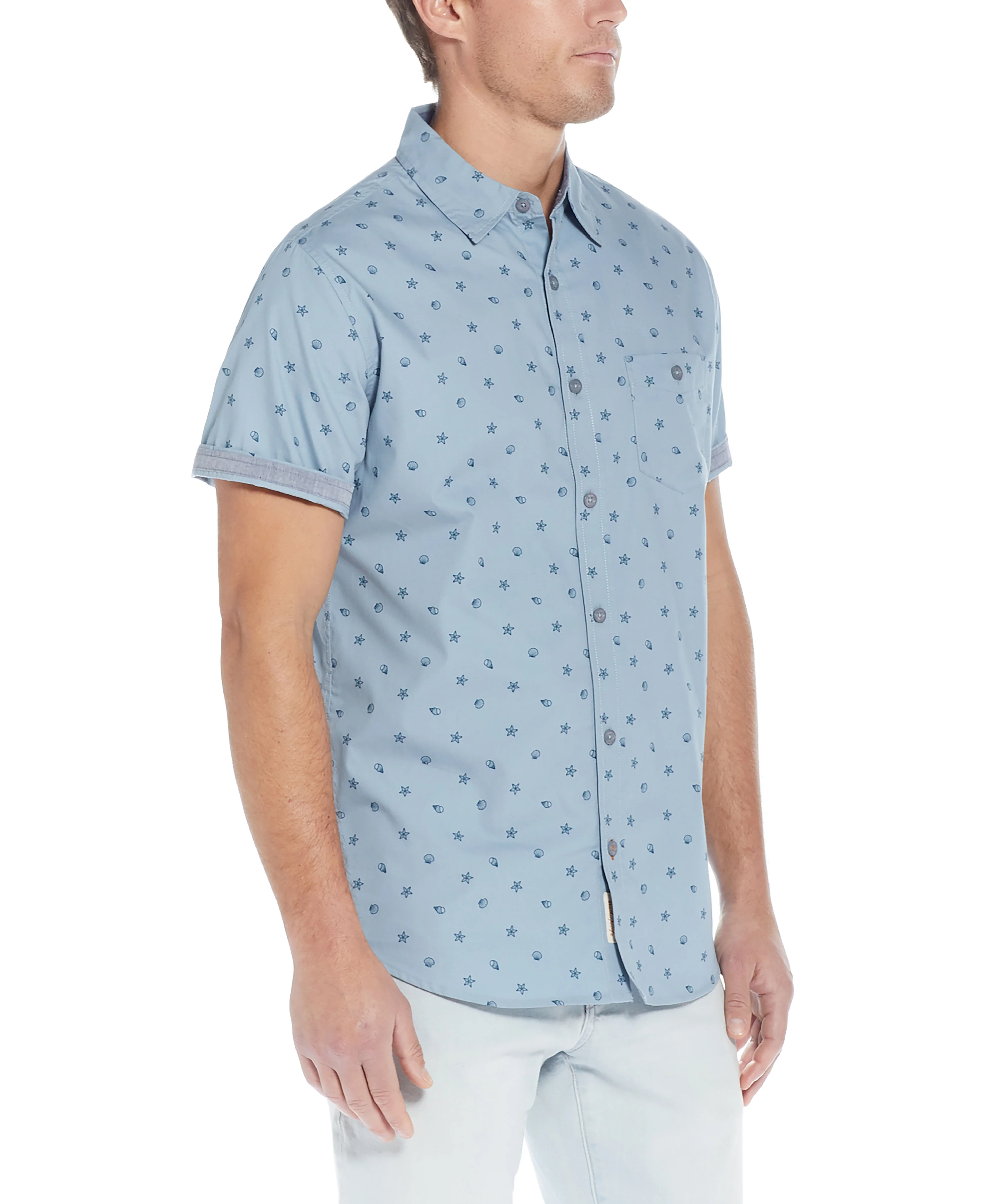 Poplin Seashell Printed Shirt In Dusty Blue - Image 4