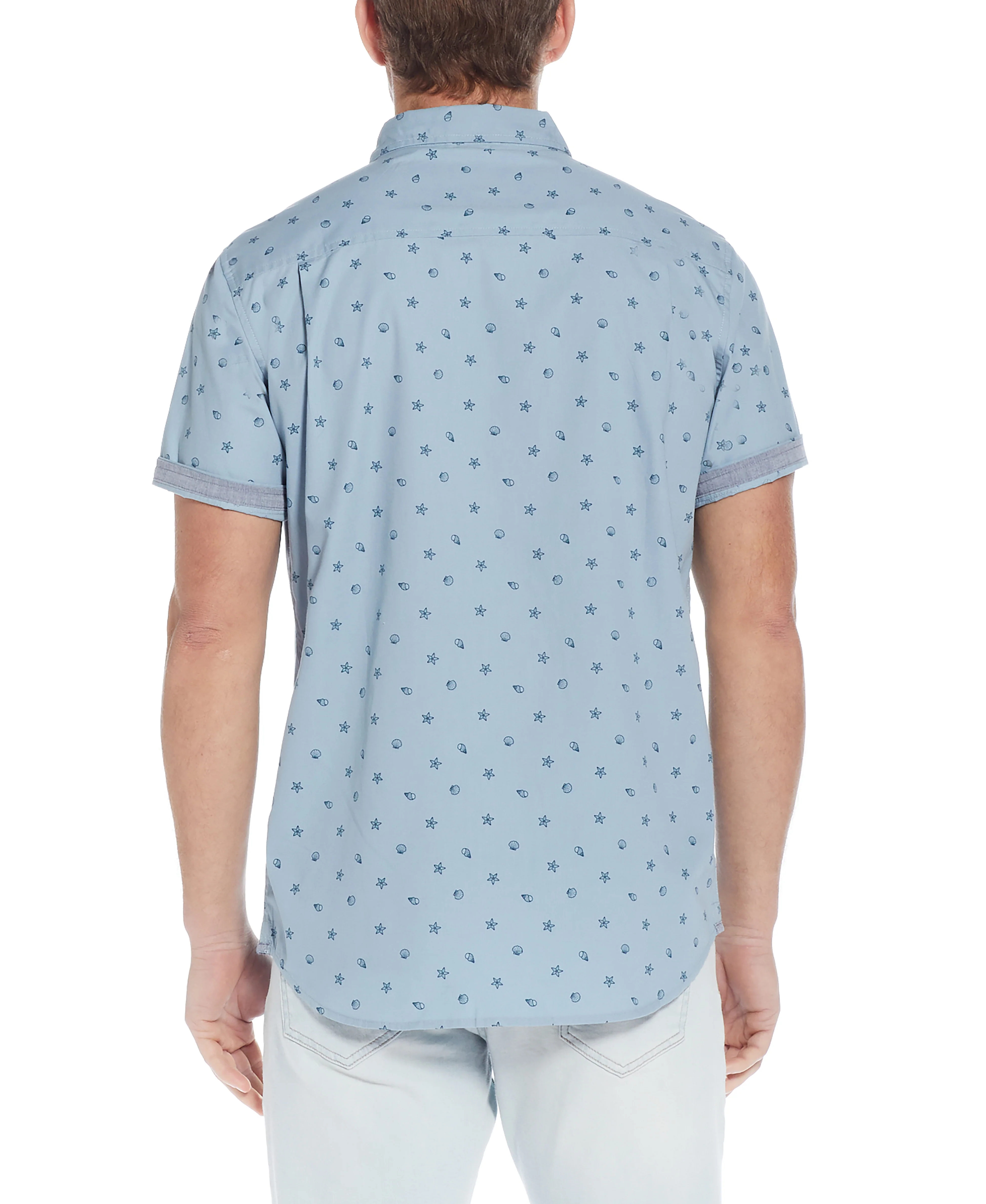 Poplin Seashell Printed Shirt In Dusty Blue - Image 5