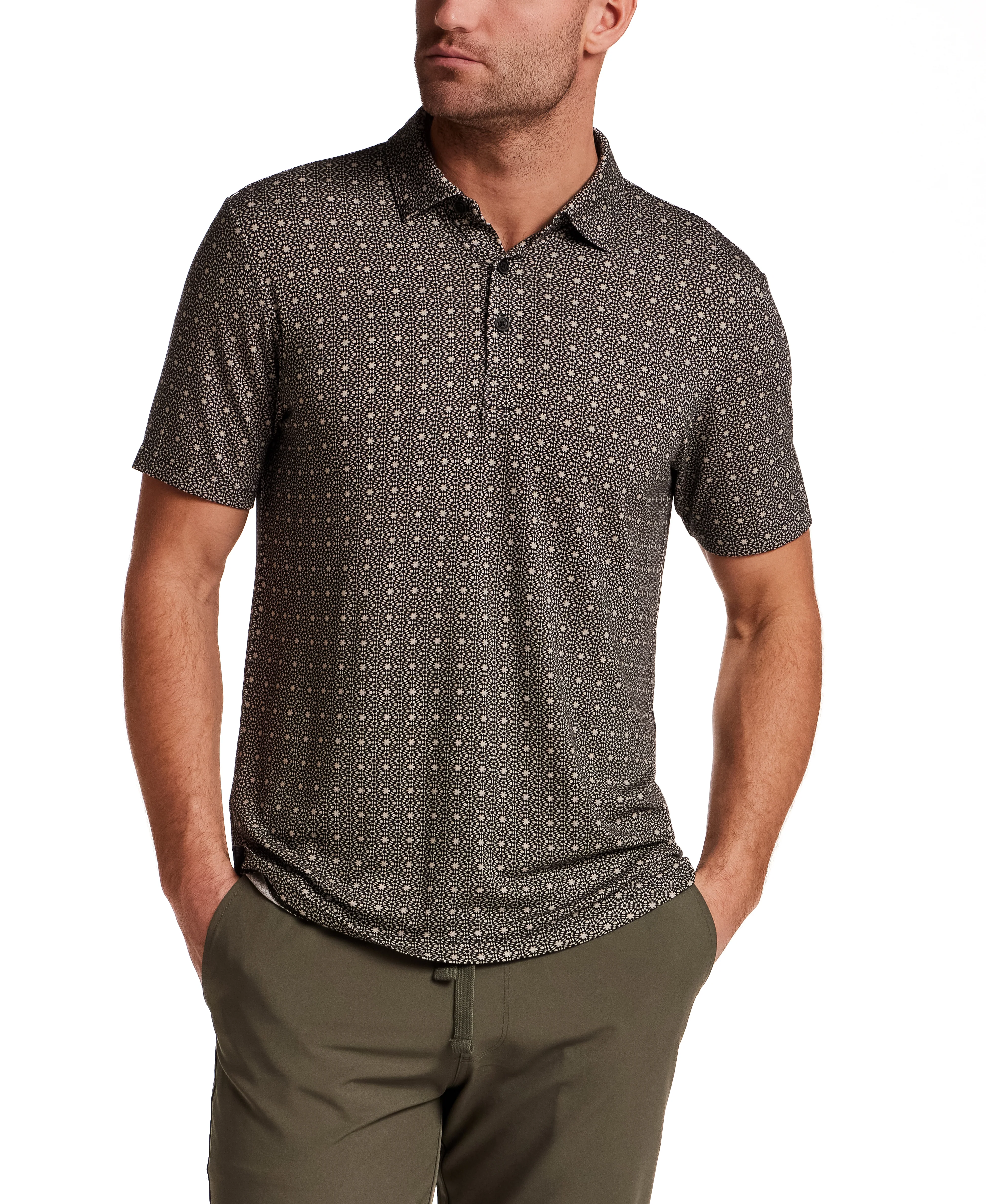 Printed Short Sleeve Polo in Black
