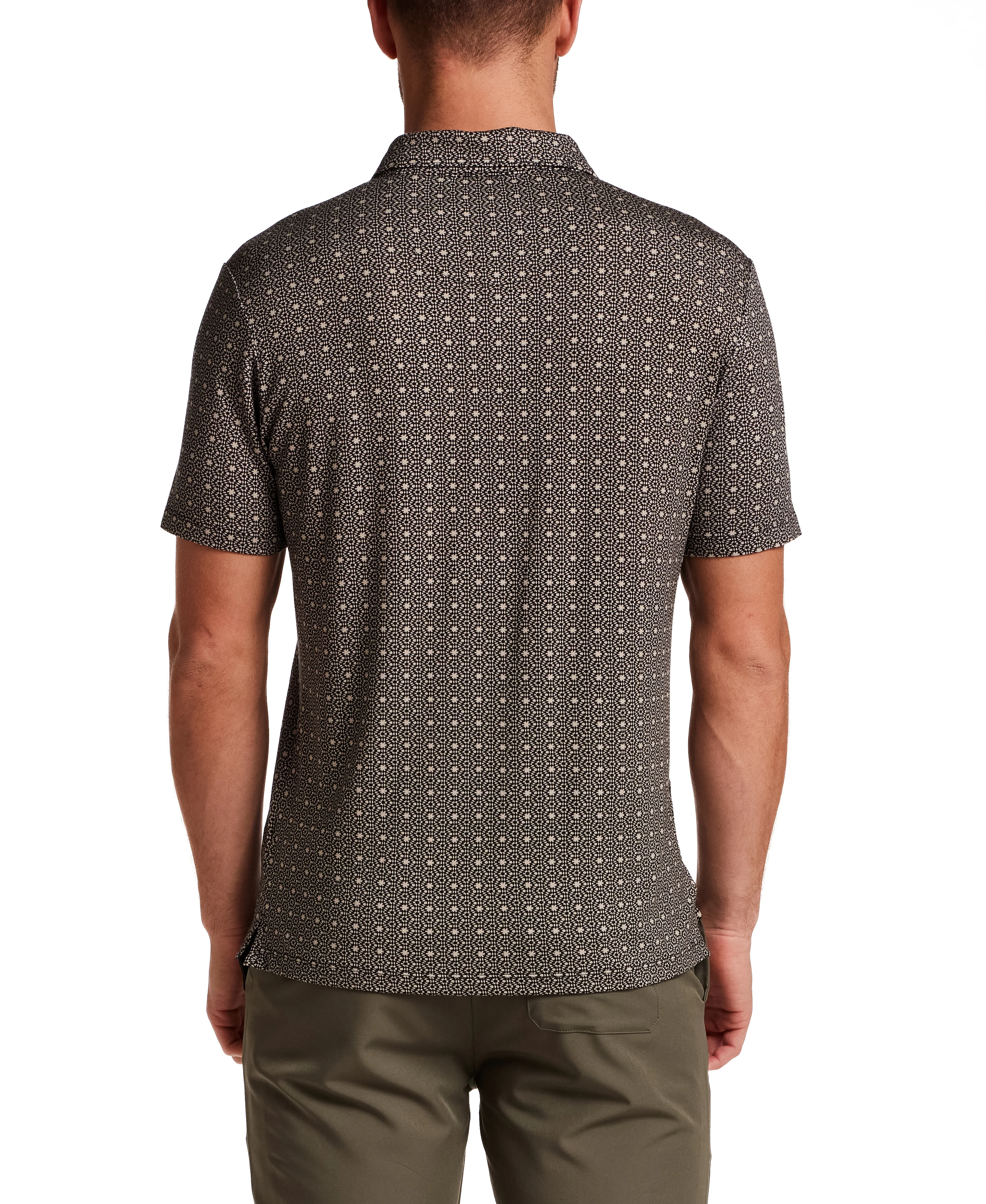 Printed Short Sleeve Polo in Black - Image 4
