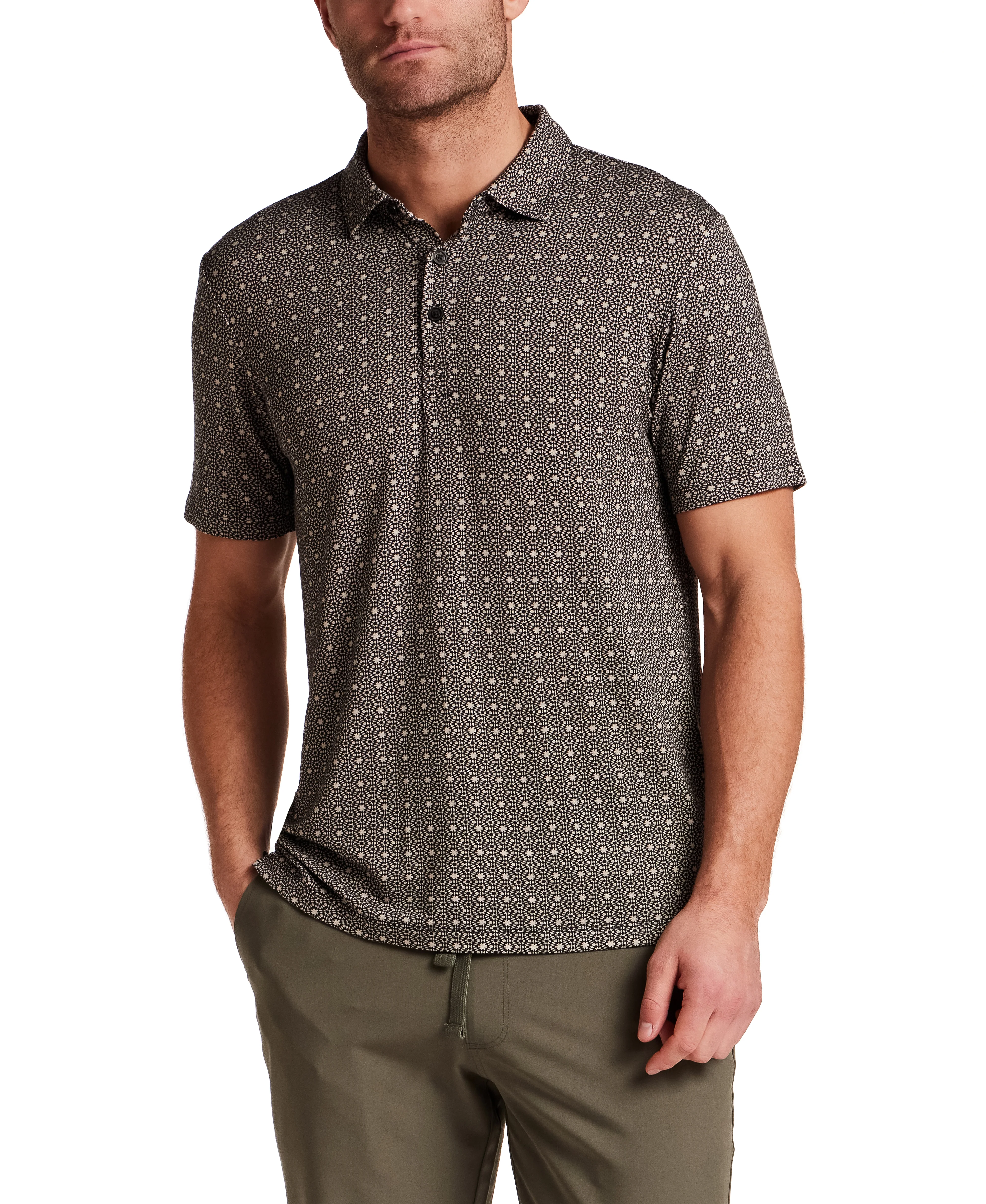 Printed Short Sleeve Polo in Black - Image 5
