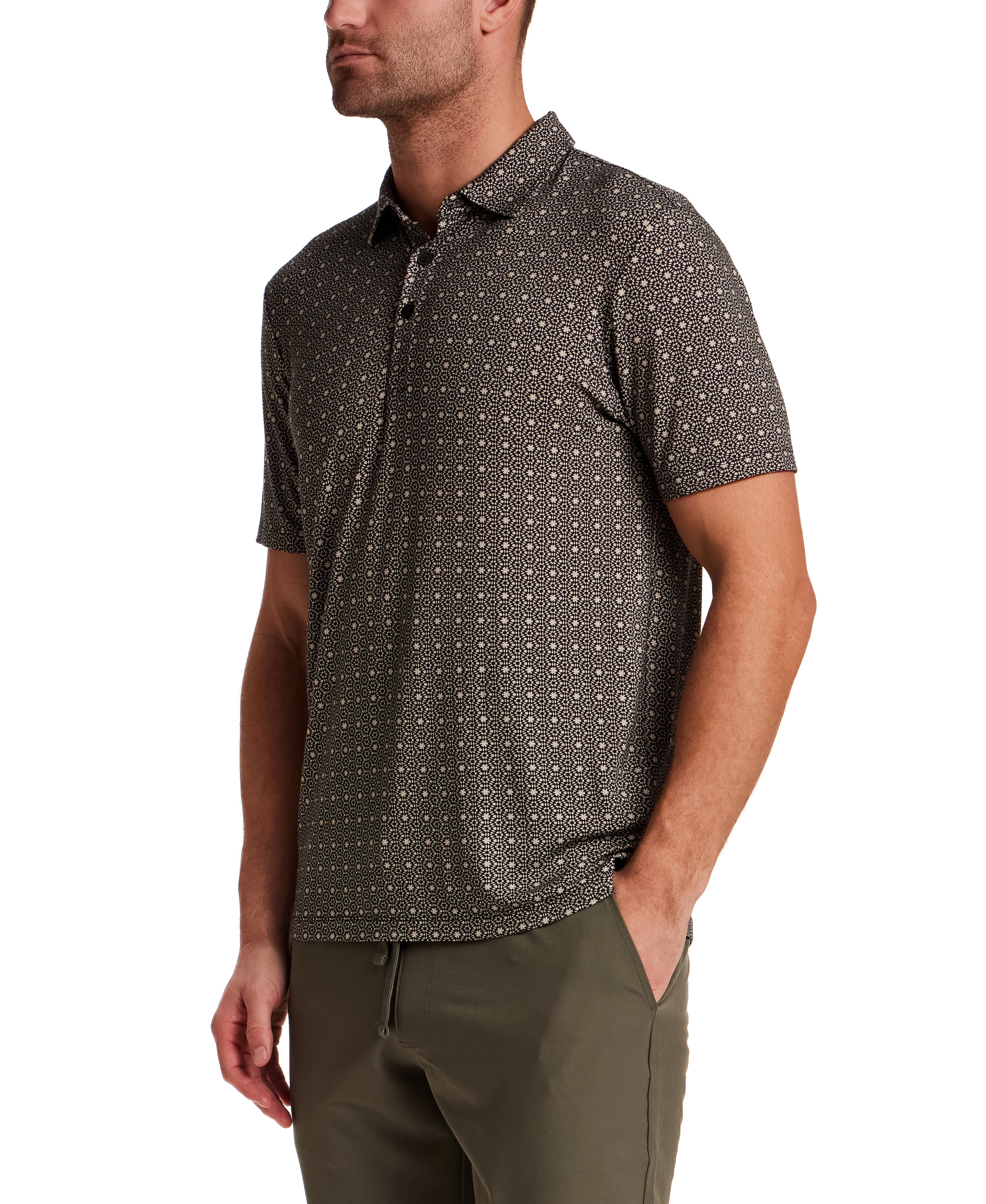 Printed Short Sleeve Polo in Black - Image 6
