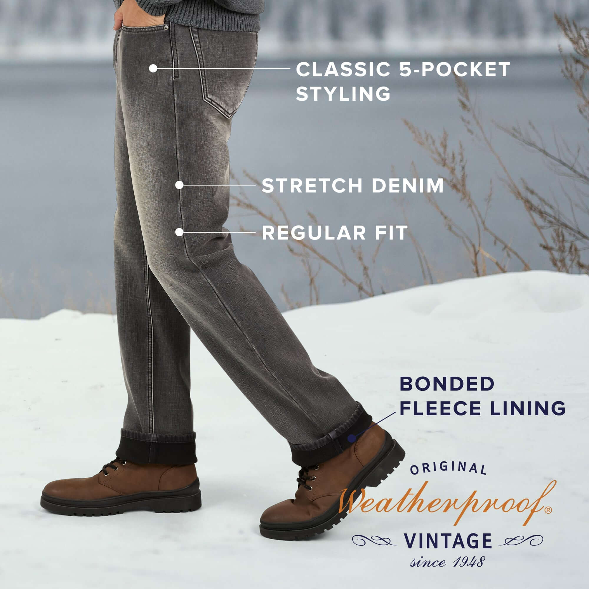 Regular Fit Fleece Lined Jeans - Grey Used - Image 9