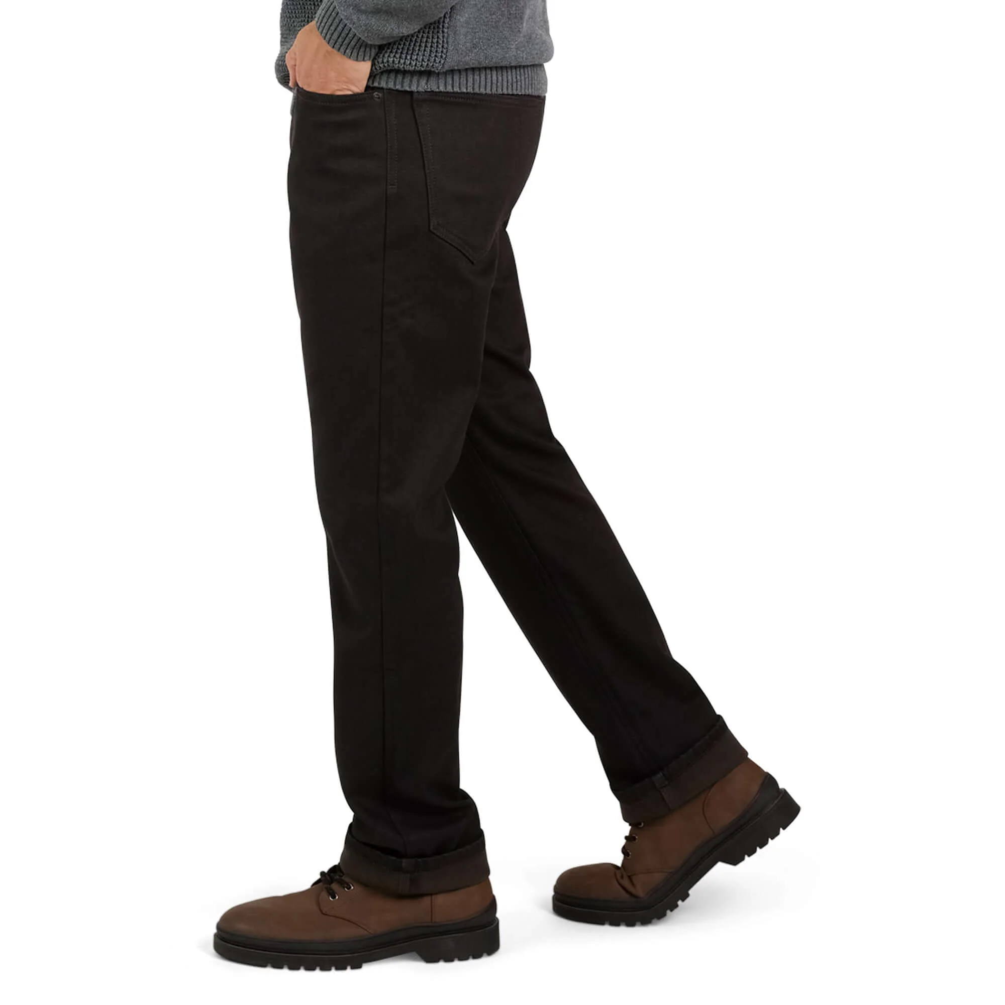 Regular Fit Fleece Lined Jeans - Jet Black - Image 3