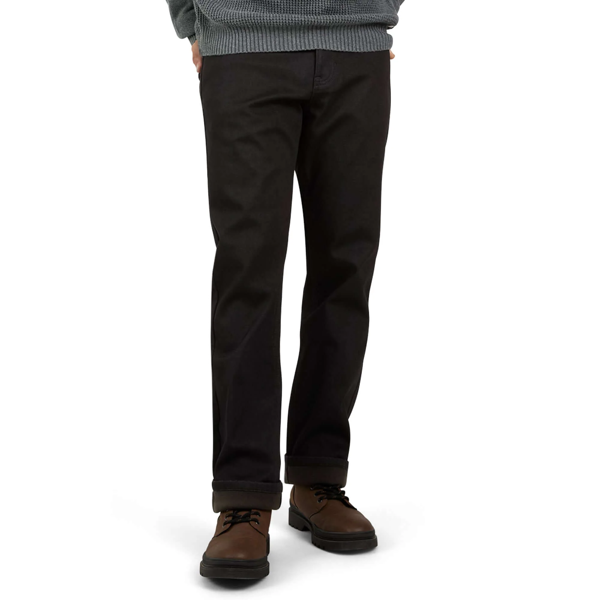 Regular Fit Fleece Lined Jeans - Jet Black - Image 7