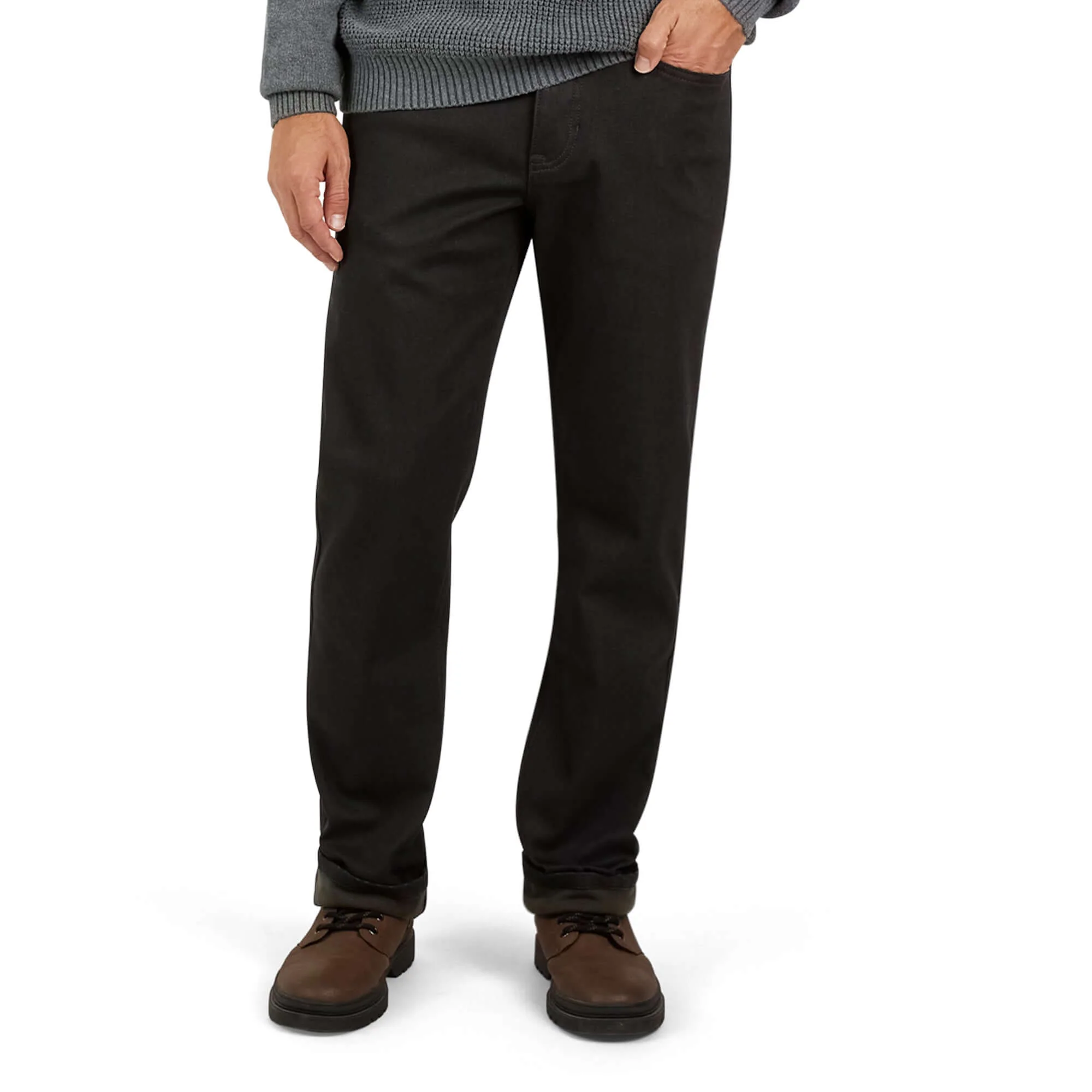 Regular Fit Fleece Lined Jeans - Jet Black - Image 8