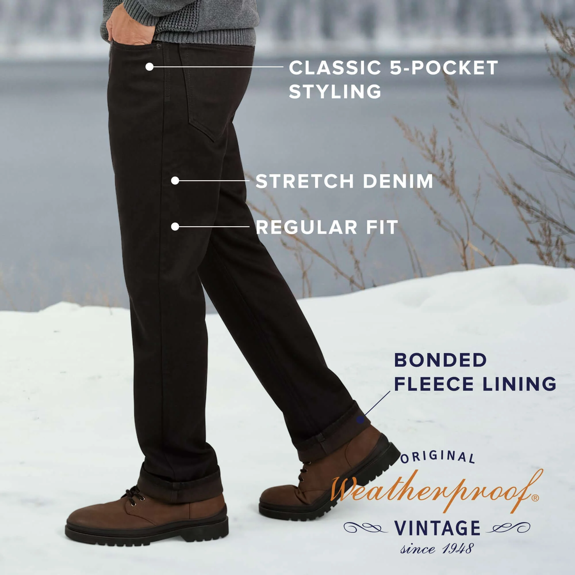 Regular Fit Fleece Lined Jeans - Jet Black - Image 9