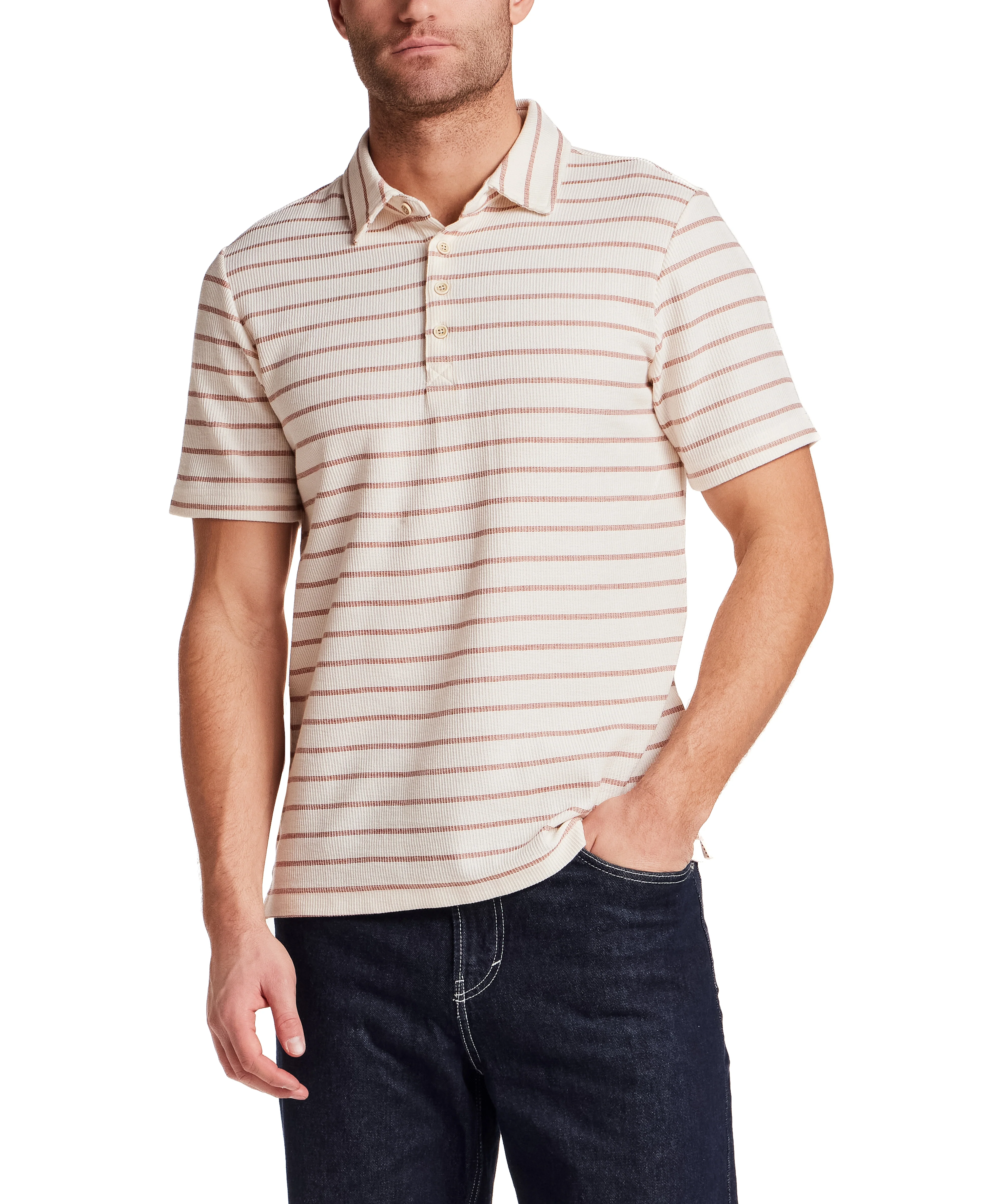 Retro Terry Striped Polo in Crimson