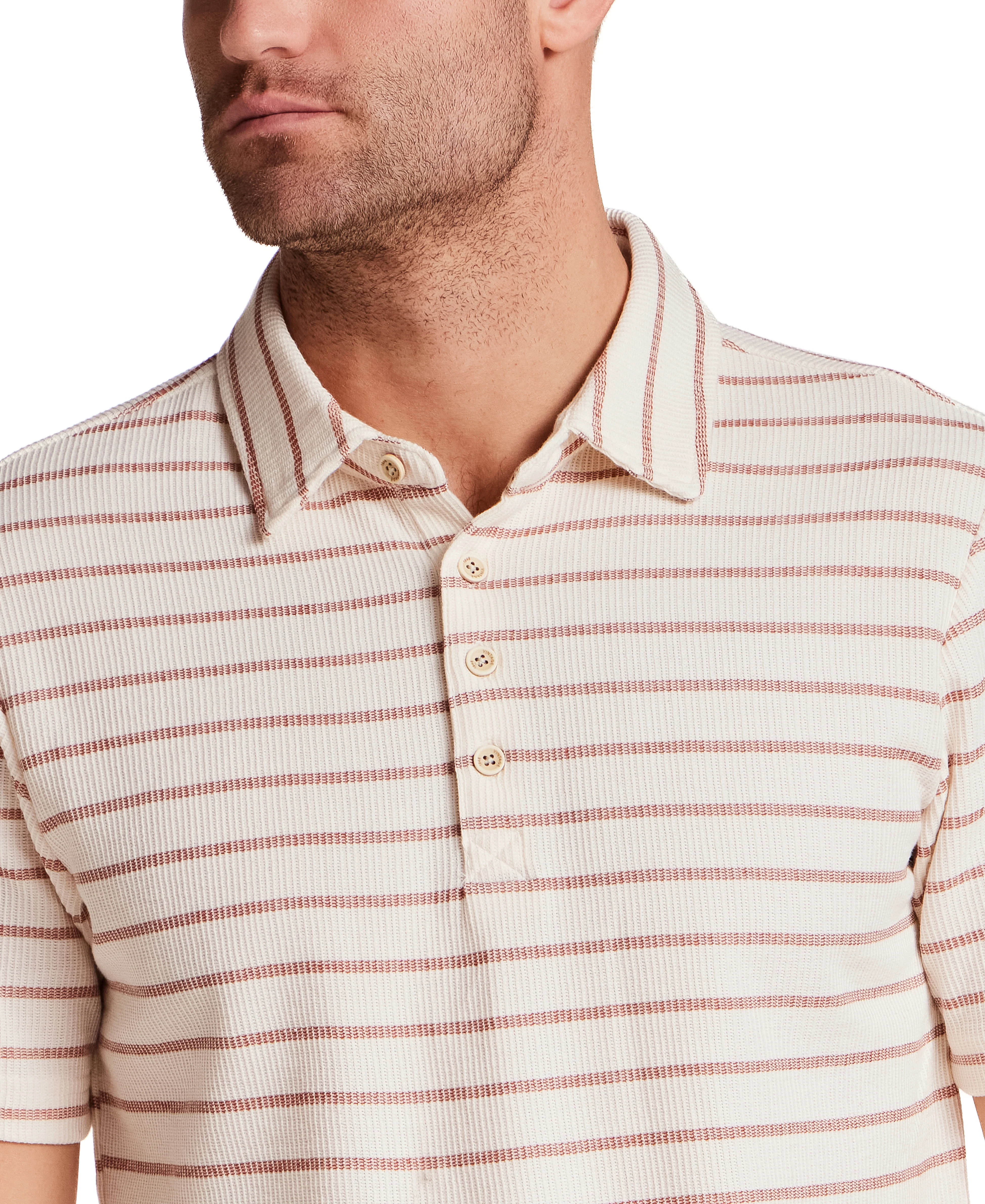 Retro Terry Striped Polo in Crimson - Image 2